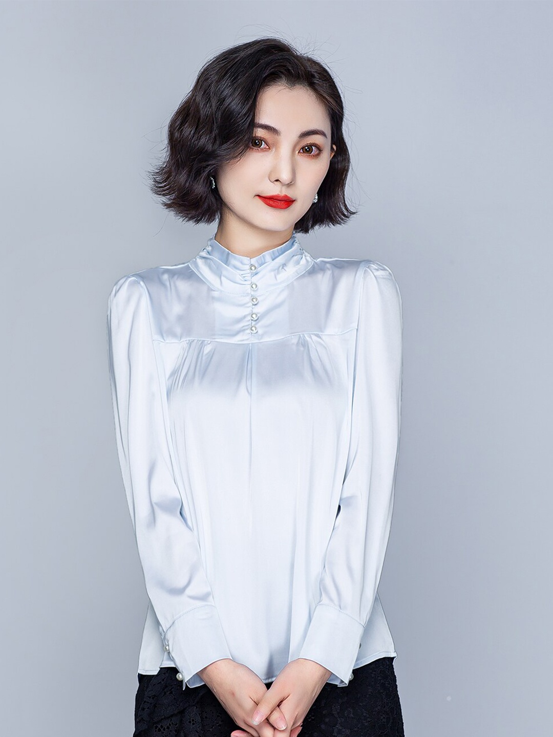 

JC Collection Blue Solid High Neck Polyester Top