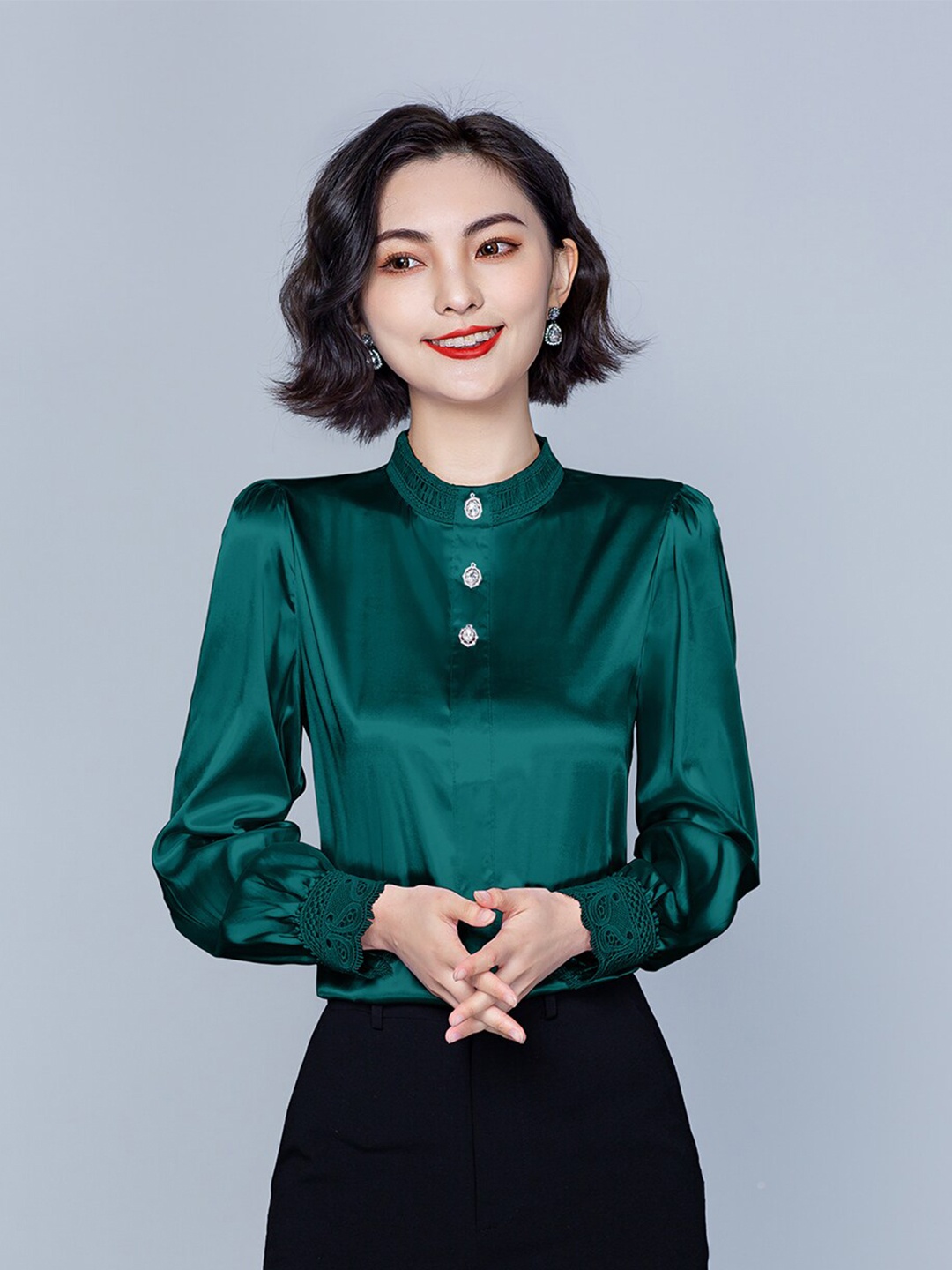 

JC Collection Green Solid High Neck Polyester Top