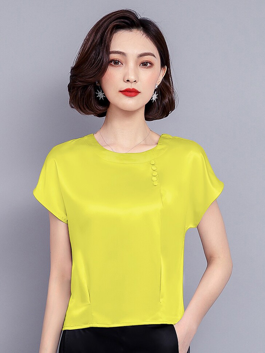

JC Collection Yellow Solid Polyester Top