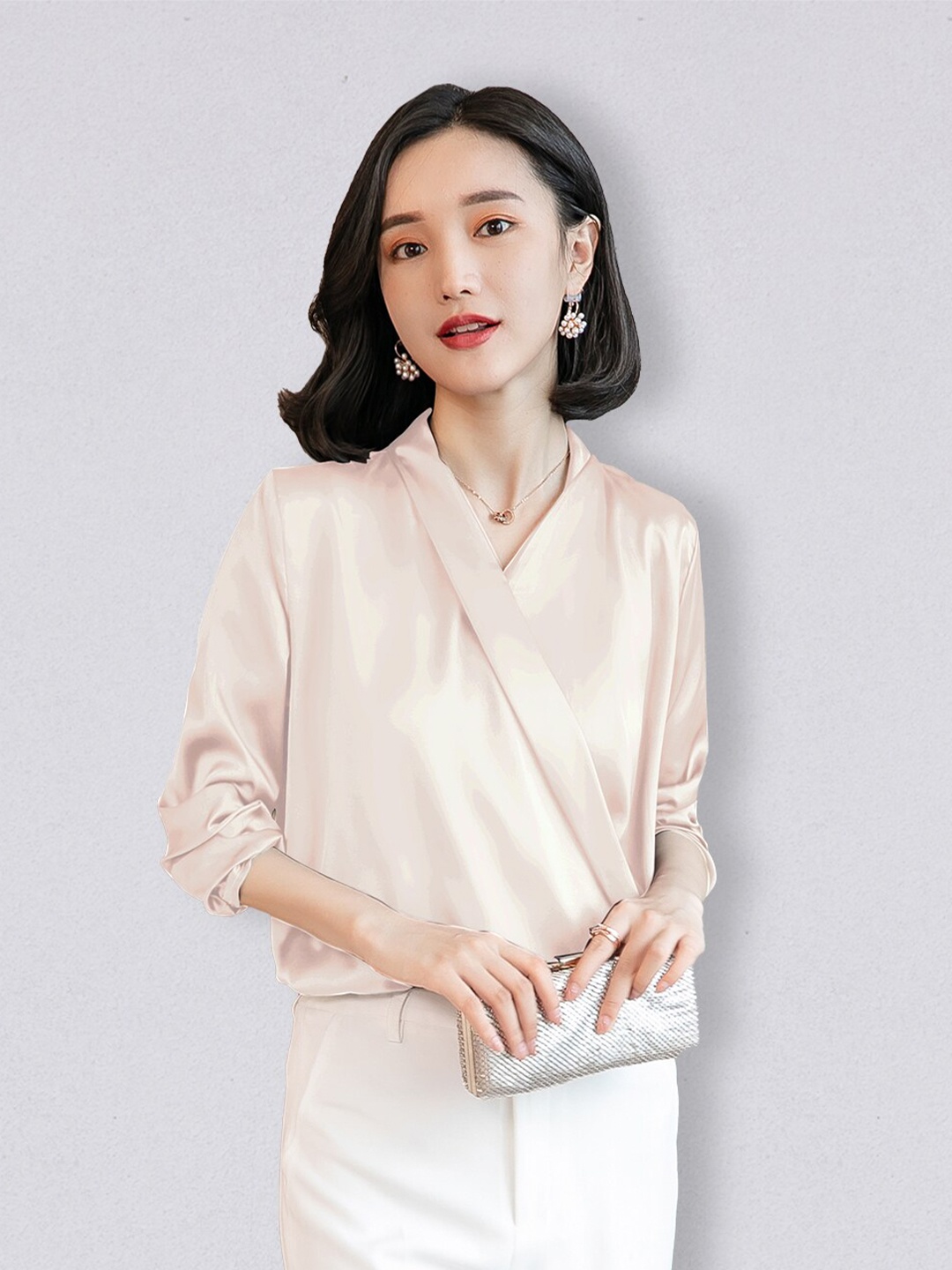 JC Collection Women Off White Solid Polyester Wrap Top
