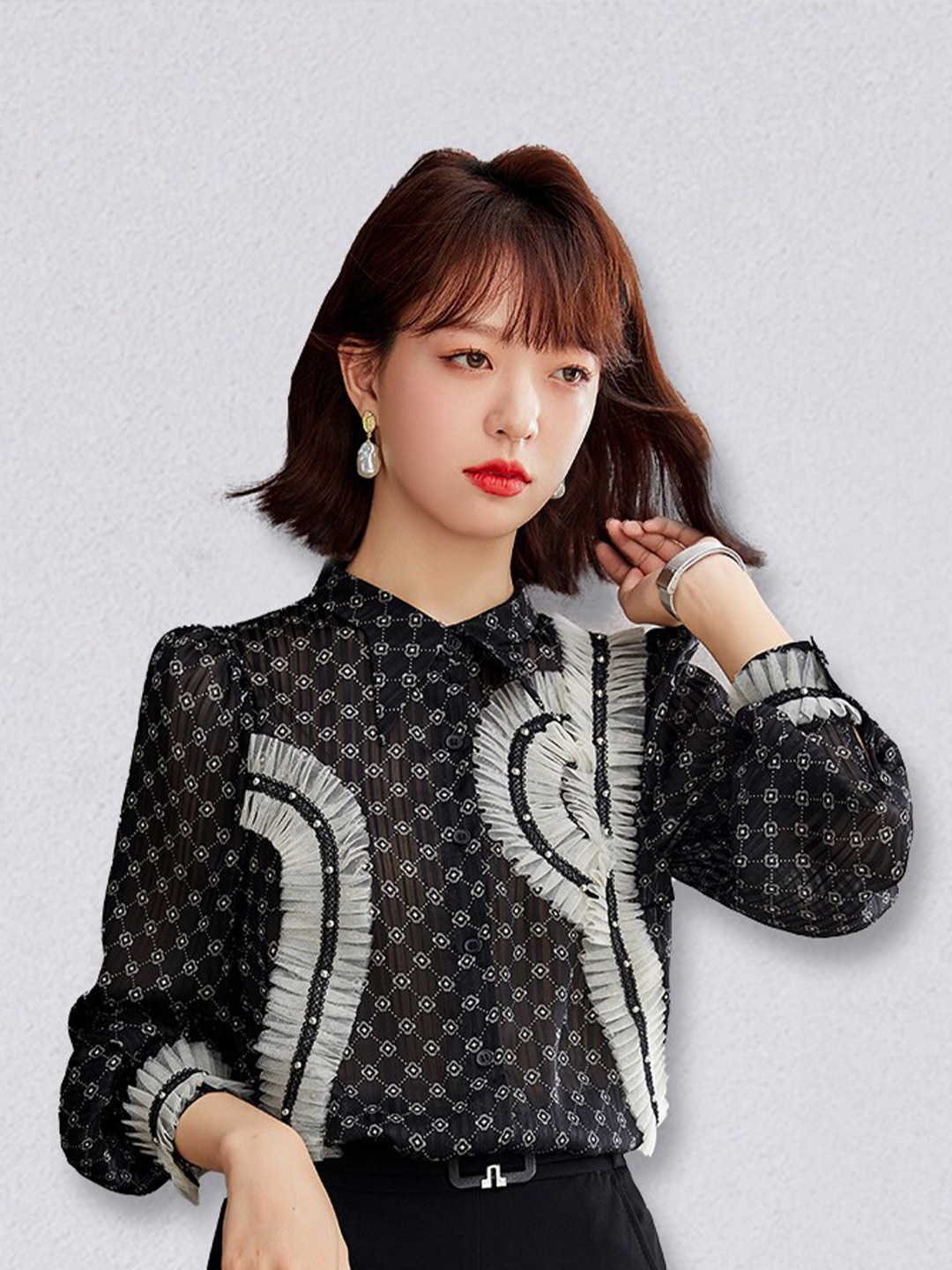 JC Collection Women Black Geometric Printed Polyester Casual Shirt