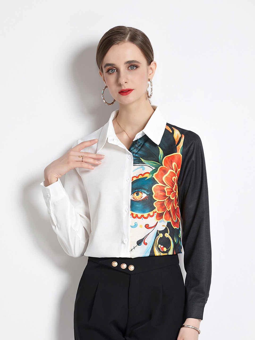 

JC Collection Women White Conversational Printed Polyester Casual Shirt