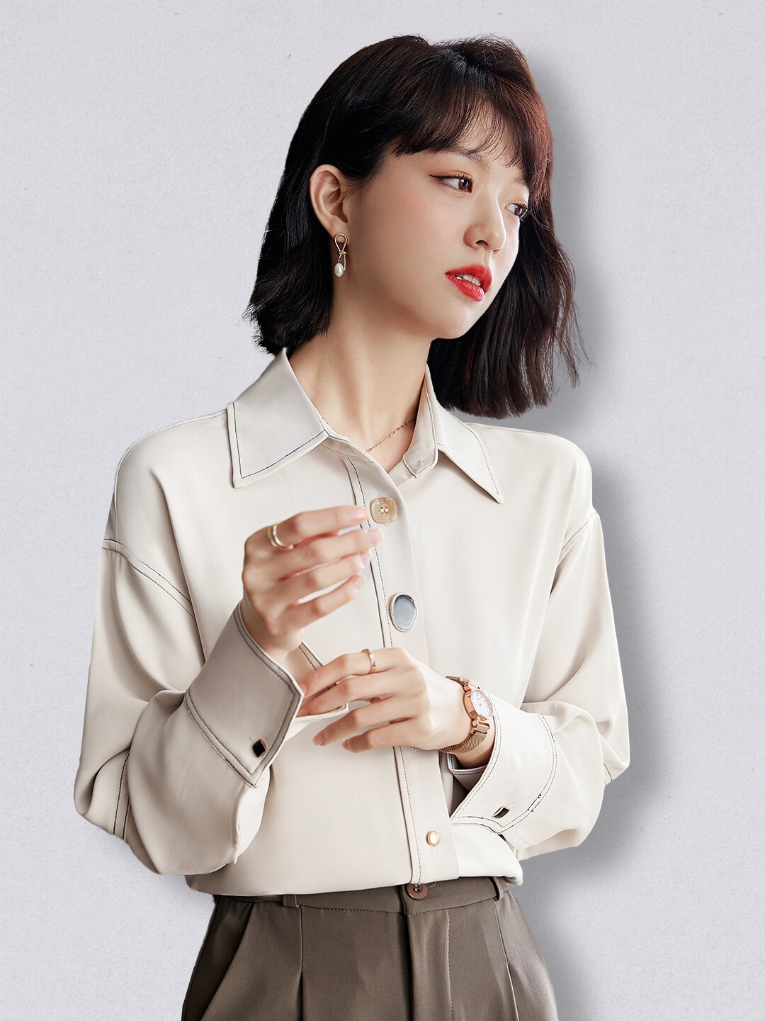 

JC Collection Women Off White Solid Polyester Casual Shirt