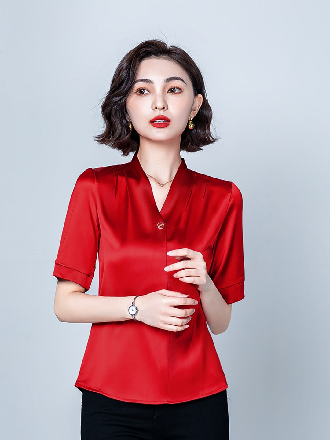 

JC Collection Women Red Solid Polyester Top