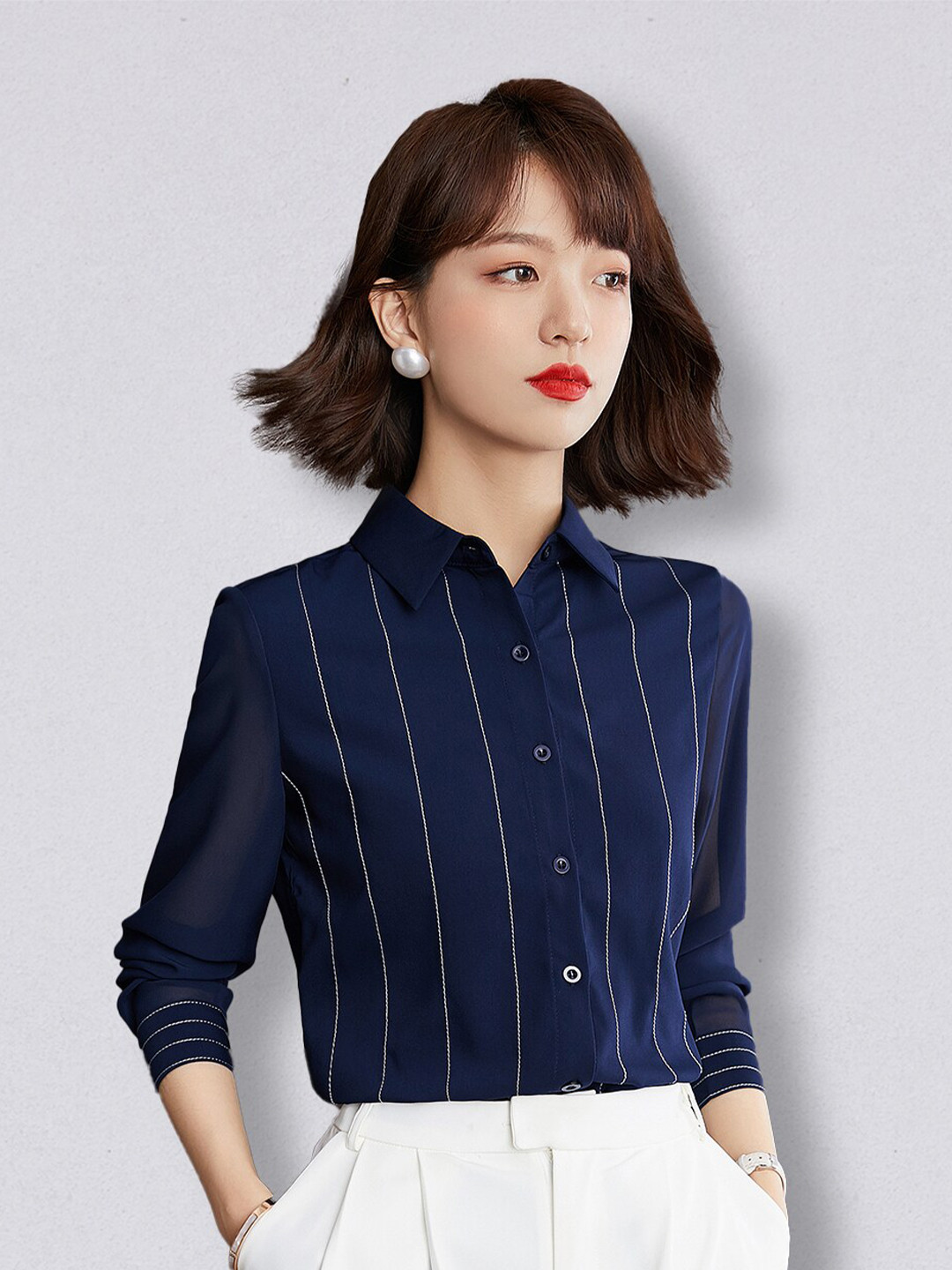 

JC Collection Women Blue Striped Polyester Casual Shirt
