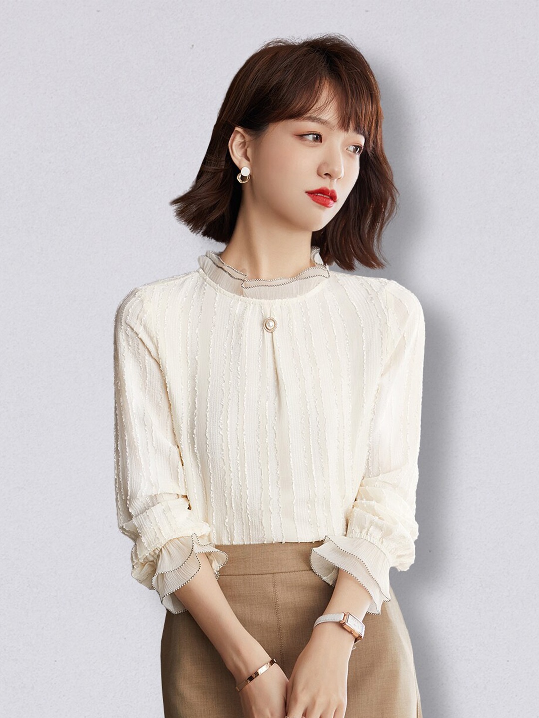 

JC Collection Women Off White Solid Polyester Top