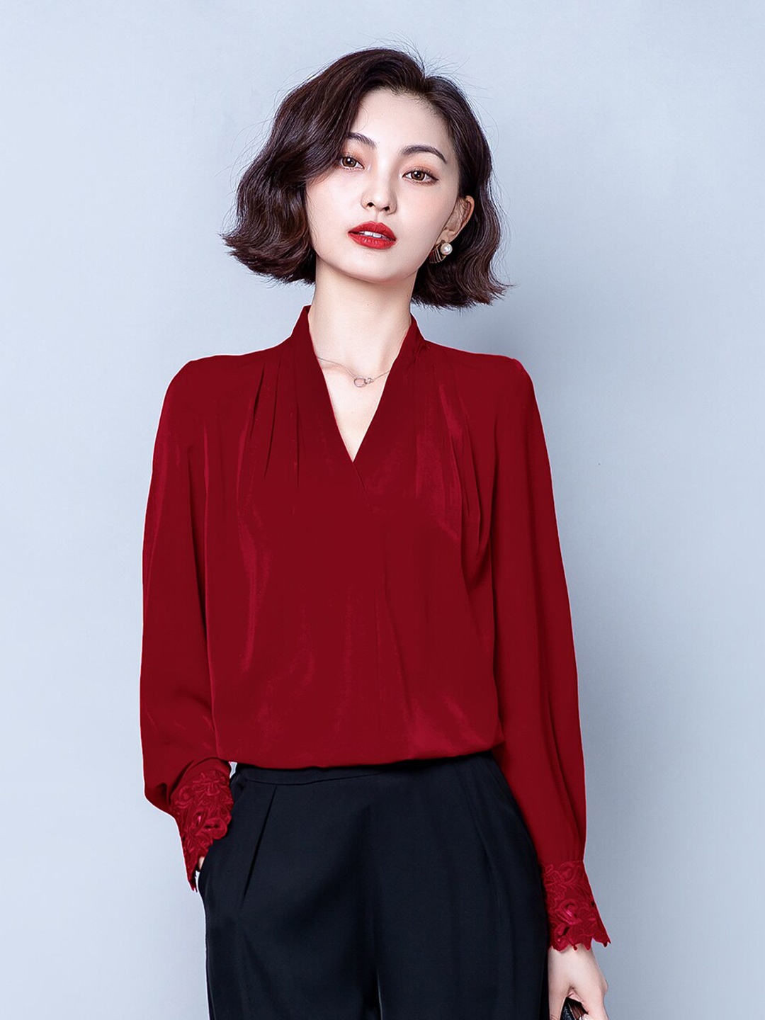 

JC Collection Women Maroon Solid Polyester Casual Top