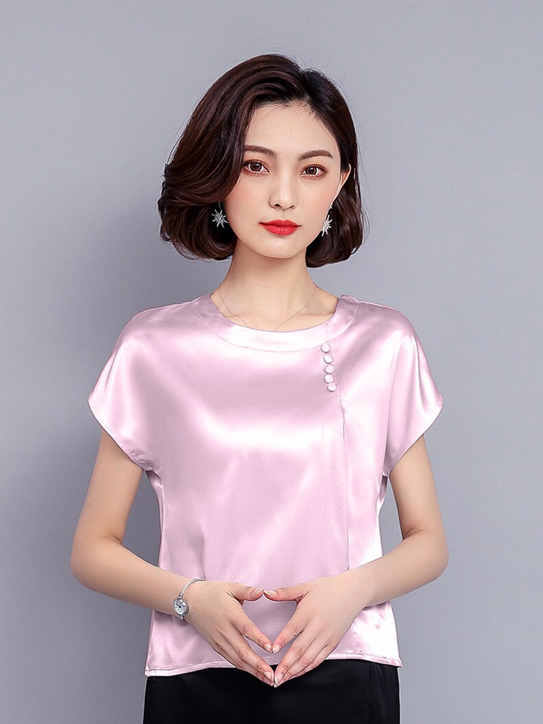 

JC Collection Women Pink Polyester Extended Sleeves Top