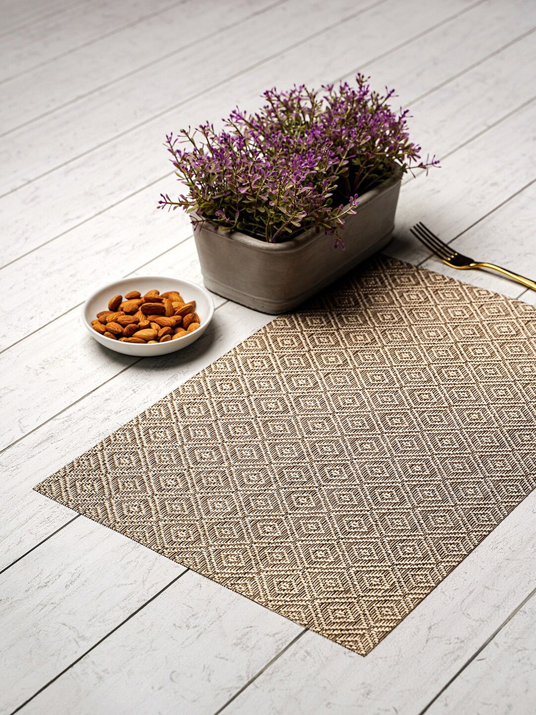 

Pure Home and Living Set Of 6 Gold-Toned Printed Table Placemats
