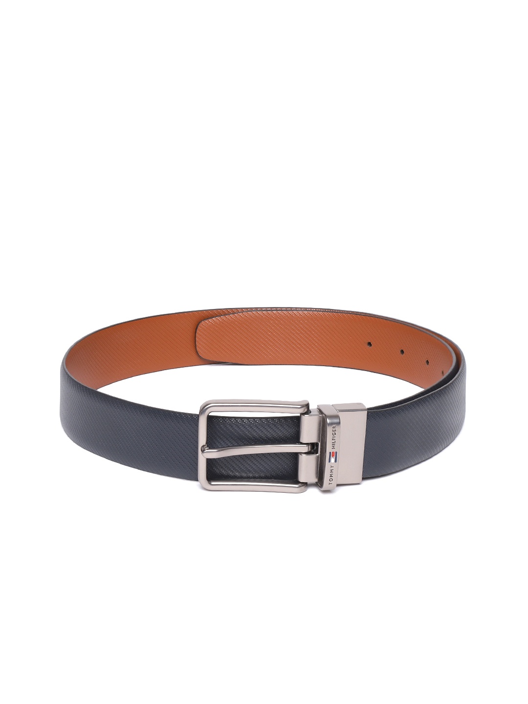 

Tommy Hilfiger Men Navy Blue & Tan Brown Textured Leather Reversible Belt