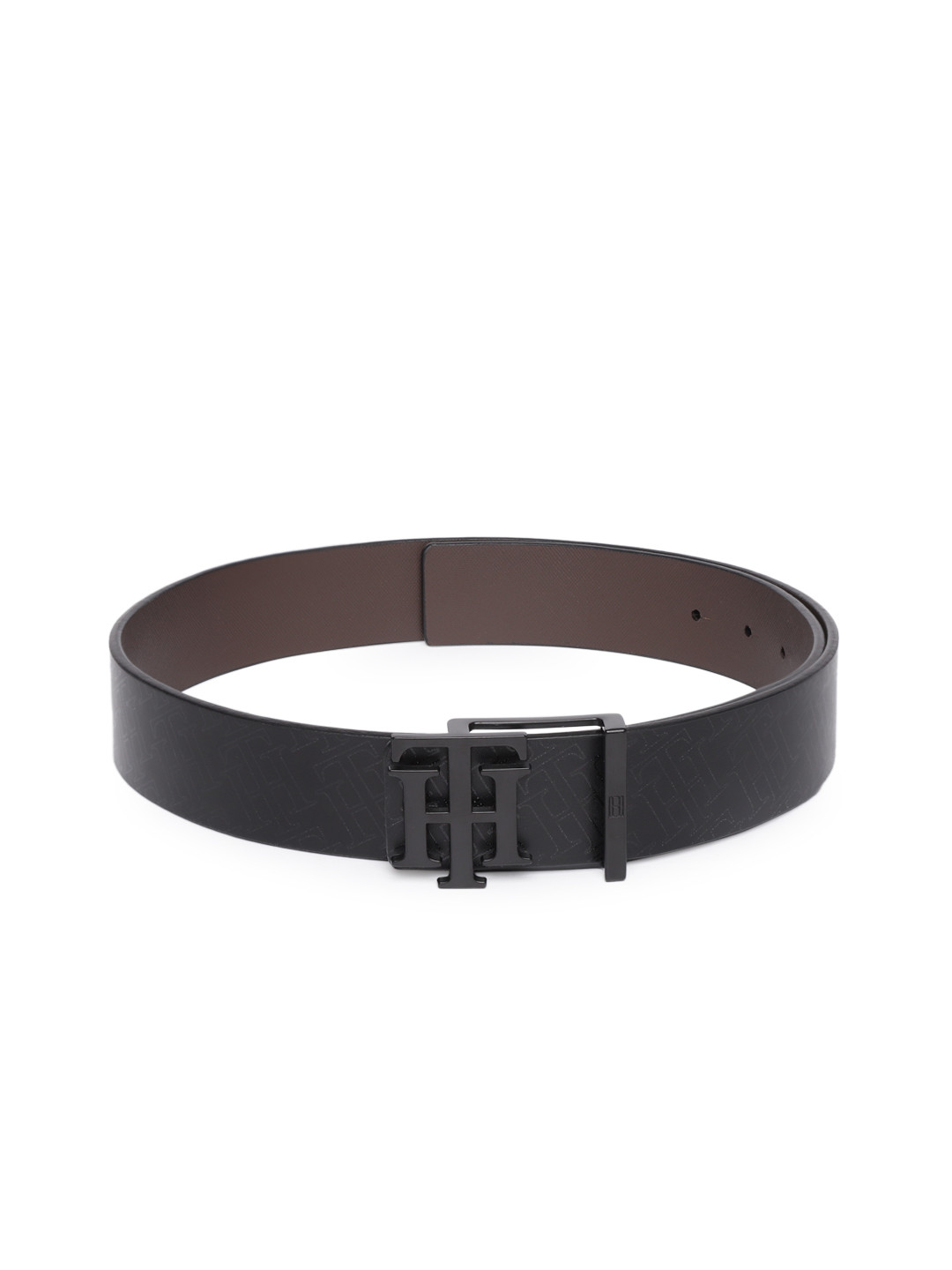 

Tommy Hilfiger Men Black & Brown Brand Logo Print Reversible Leather Belt
