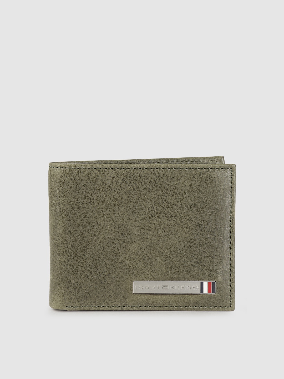 

Tommy Hilfiger Men Olive Green Solid Leather Two Fold Wallet