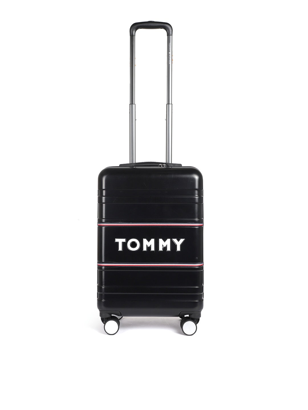 

Tommy Hilfiger Unisex Black Brand Logo Textured Trolley Bag 55L