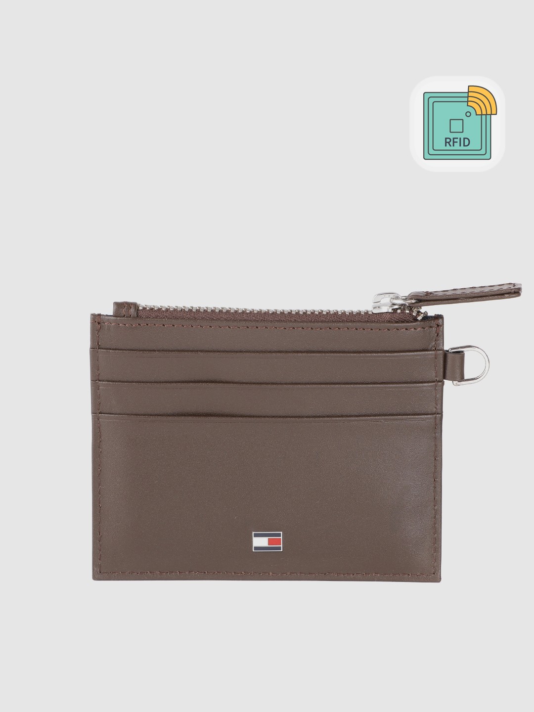 

Tommy Hilfiger Men Brown Printed Zip Detail Leather Card Holder