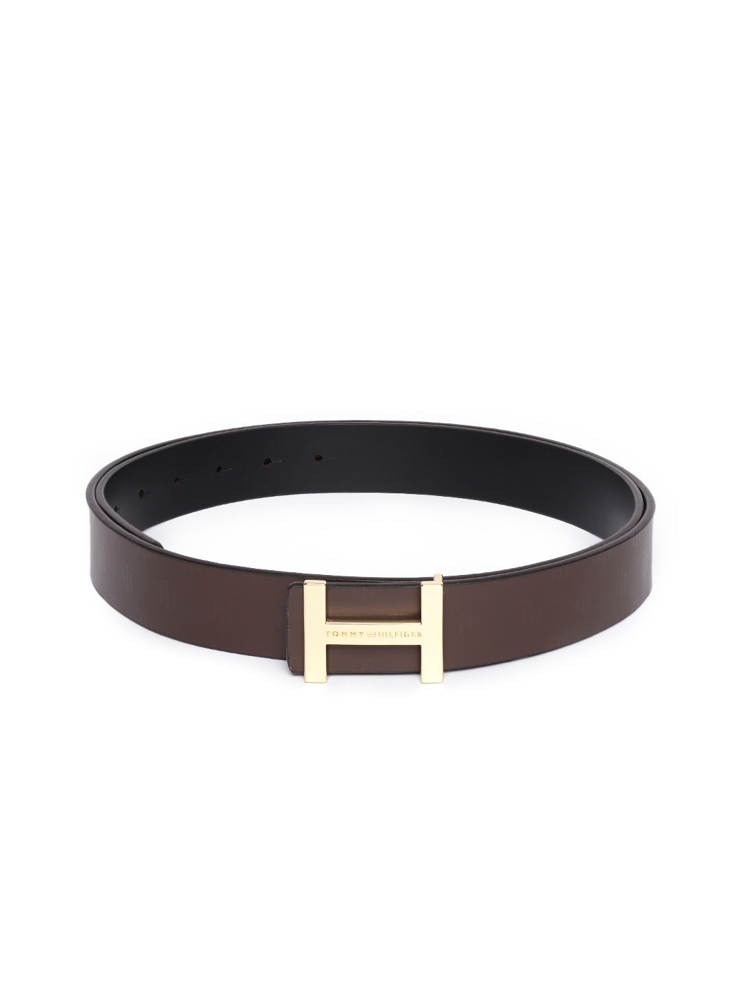 

Tommy Hilfiger Men Brown & Black Brand Logo Print Reversible Leather Belt