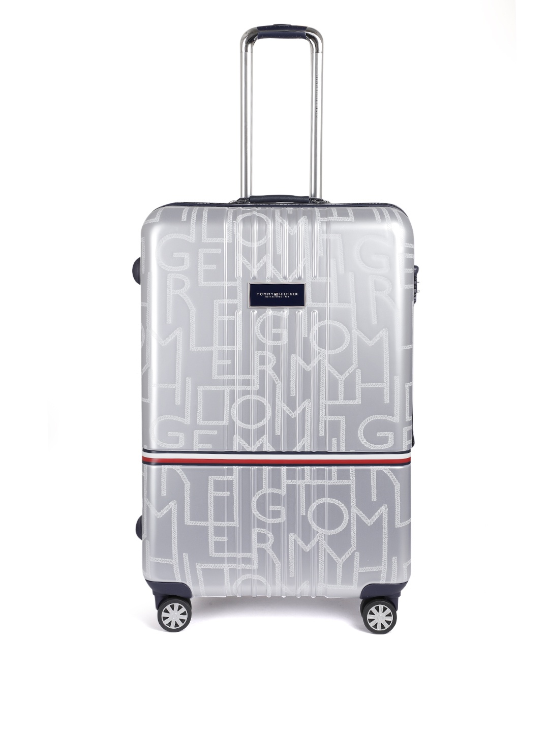 

Tommy Hilfiger Unisex Printed 4 Wheels 360-Degree Rotation Large Trolley Bag, Silver