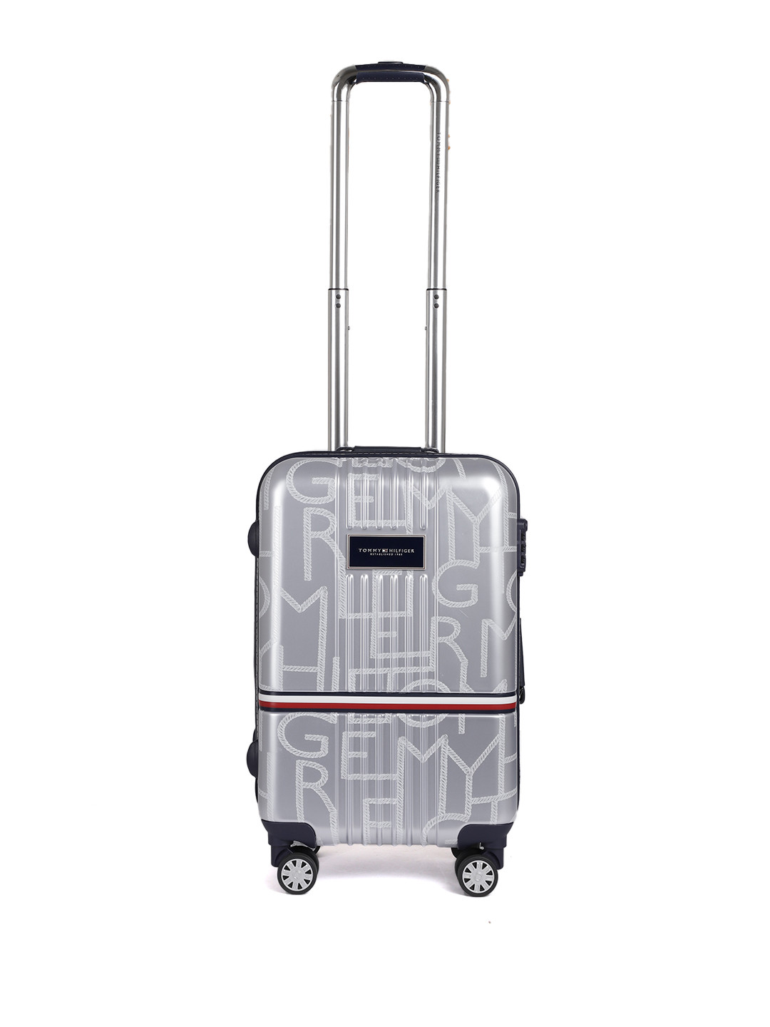 

Tommy Hilfiger Textured Hard-Sided 4 Wheels 360-Degree Rotation Cabin Trolley Bag- 52 L, Silver