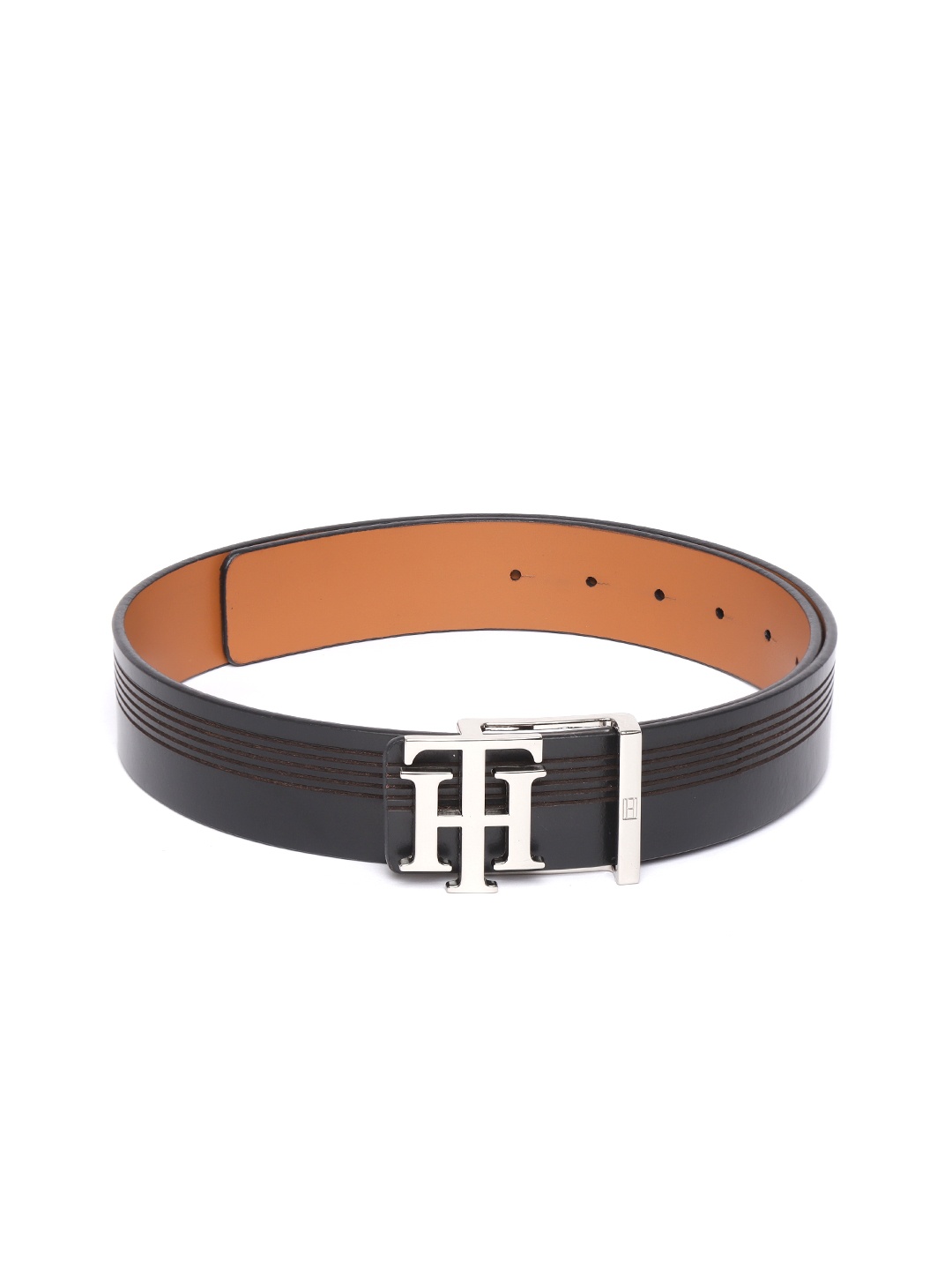

Tommy Hilfiger Men Black & Tan Brown Solid Reversible Leather Belt