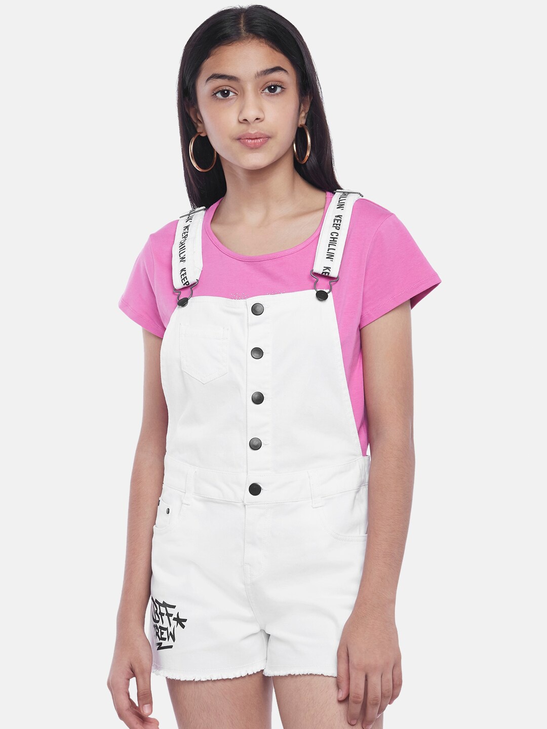 Coolsters by Pantaloons White & Pink Pinafore Mini Dress