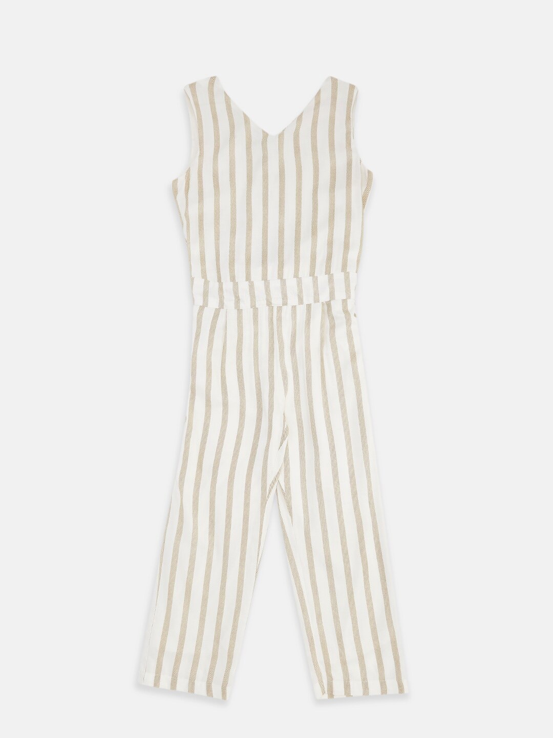 

Pantaloons Junior Girls Off White & Beige Striped Basic Jumpsuit