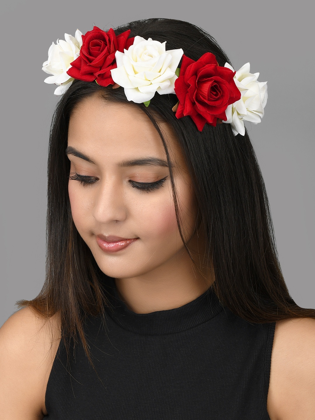 

Sanjog Women Red & White Rose Flower Embellished Tiara