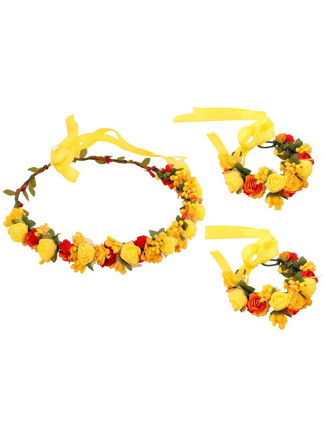 

Sanjog Women 1 Embellished Floral Head Tiara & 2 Wrist Bands Combo, Yellow