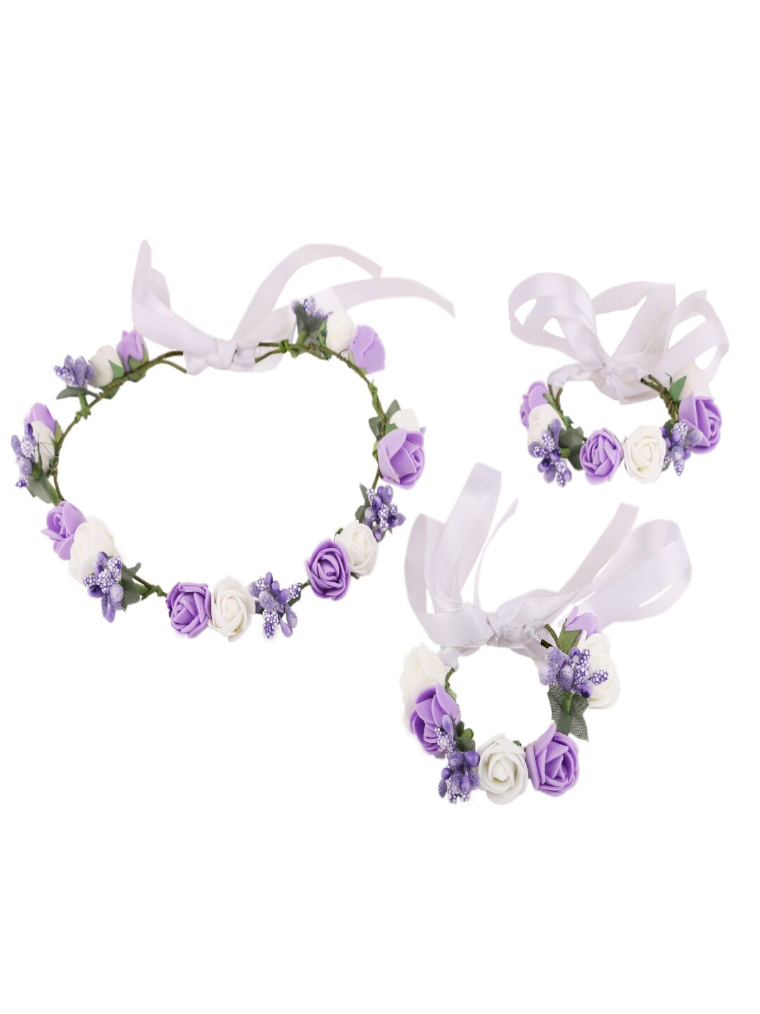 

Sanjog Women 1 Embellished Floral Head Tiara & 2 Wrist Bands Combo, Purple