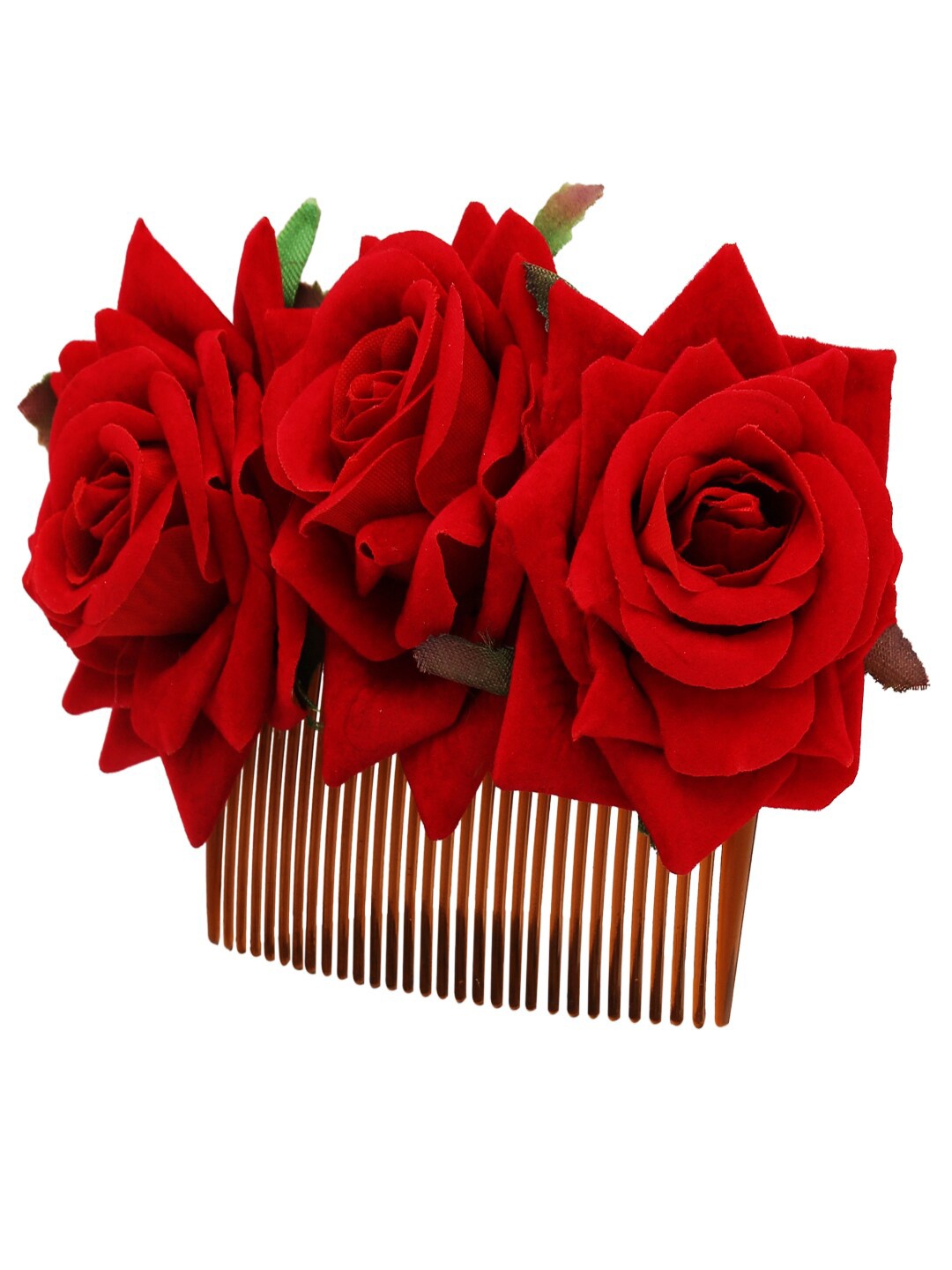 

Sanjog Women Red Floral Handcrafted Rose Comb Pin