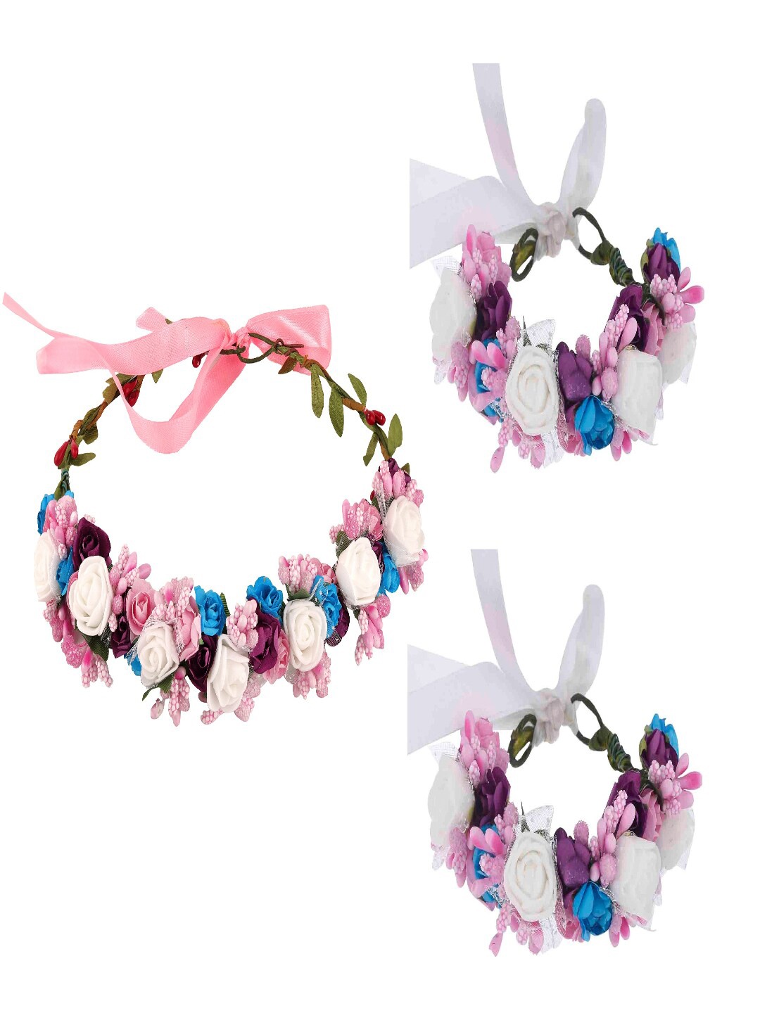 Sanjog Women 1 Embellished Floral Head Tiara & 2 Wrist Bands Combo, Purple
