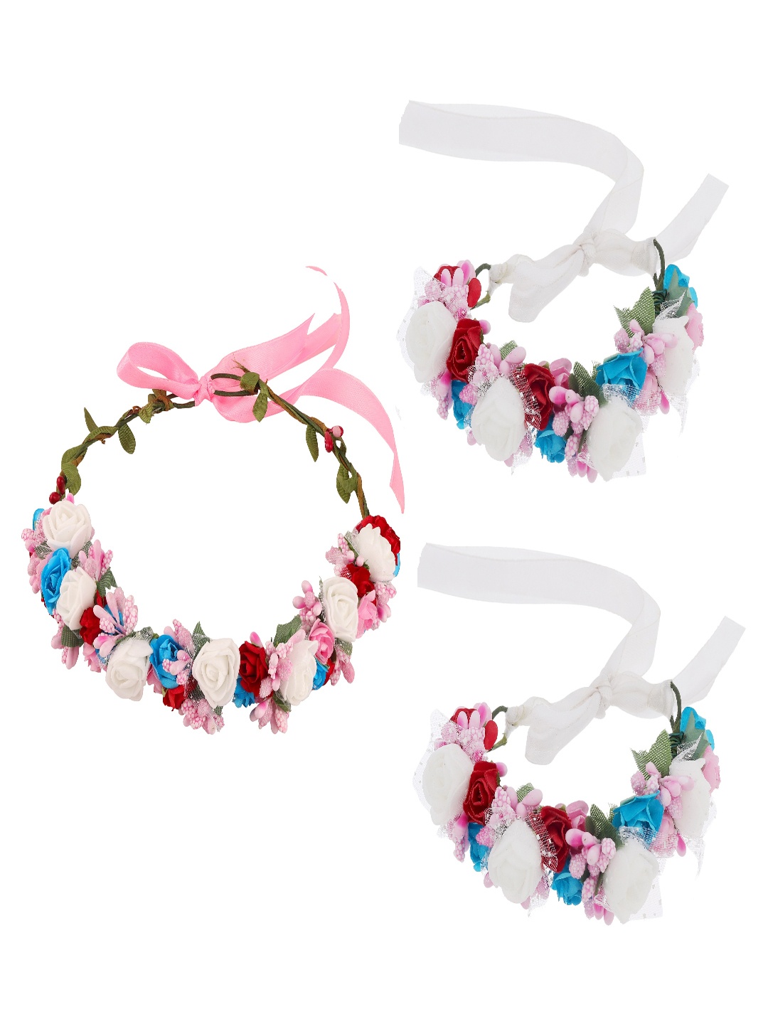 

Sanjog Women 1 Embellished Floral Head Tiara & 2 Wrist Bands Combo, Red