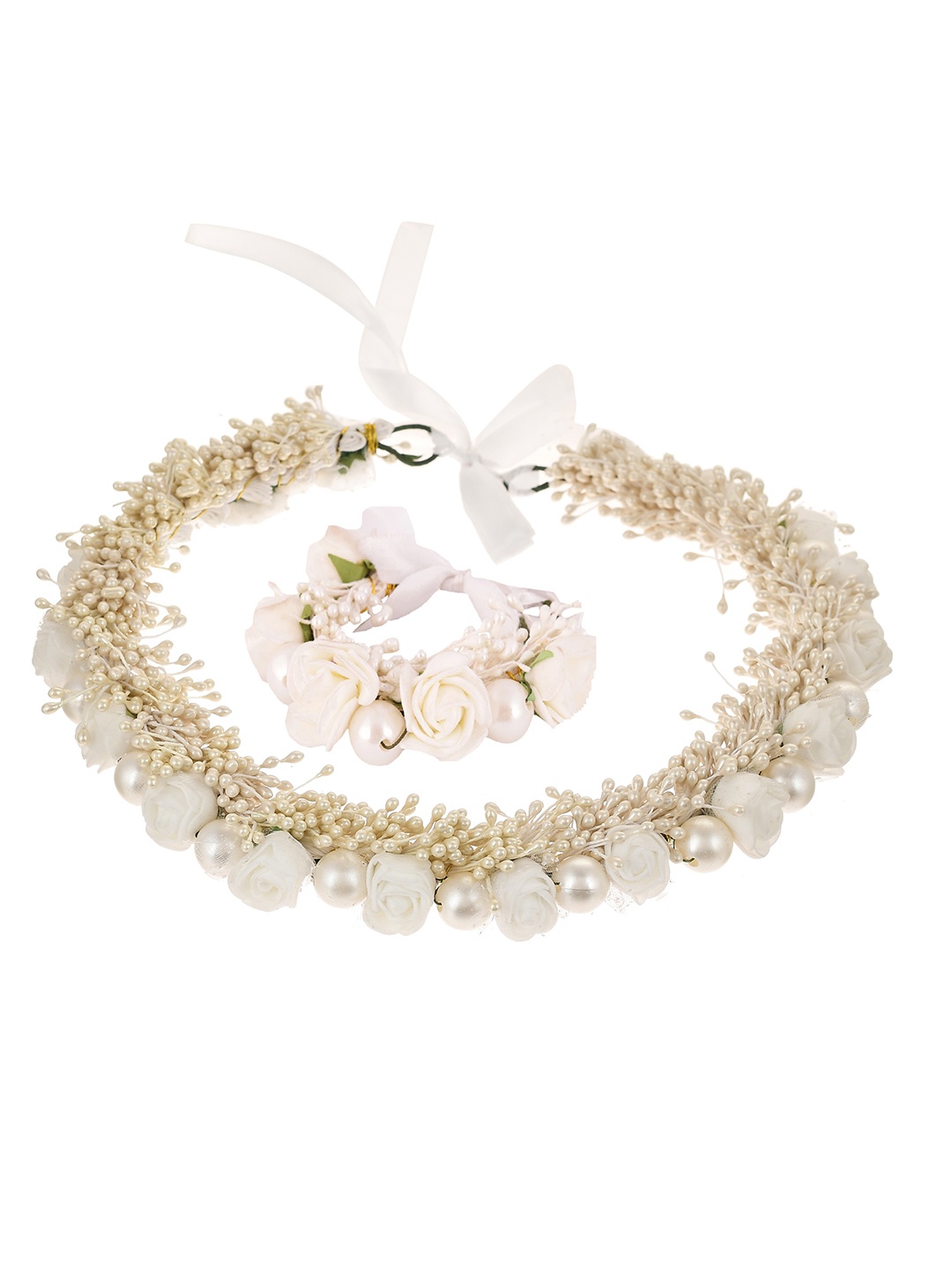 

Sanjog Women Set of 2 Embellished Tiara & Wrist Band, White