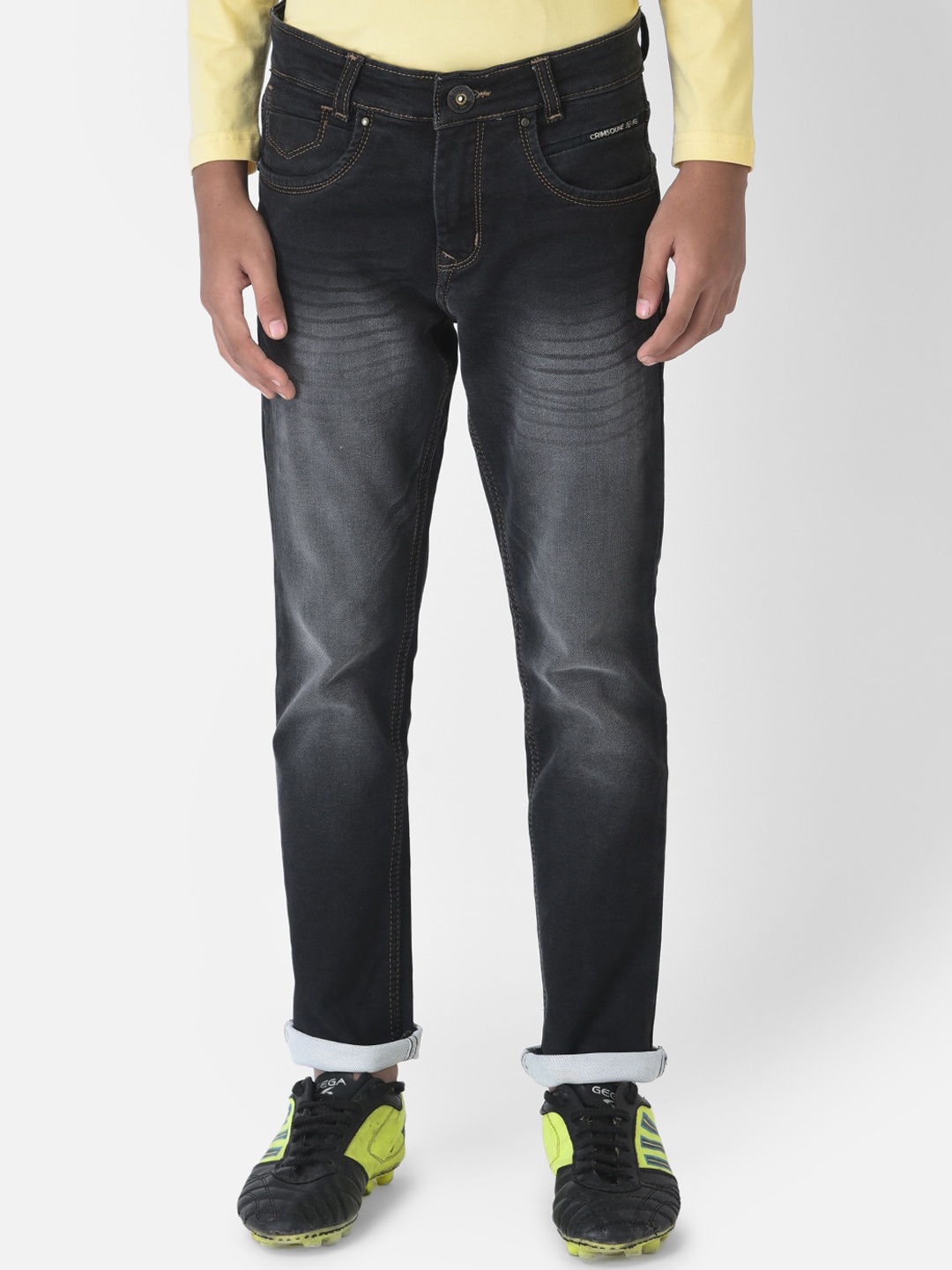 

Crimsoune Club Boys Grey Urban Slim Fit Low Distress Heavy Fade Stretchable Jeans