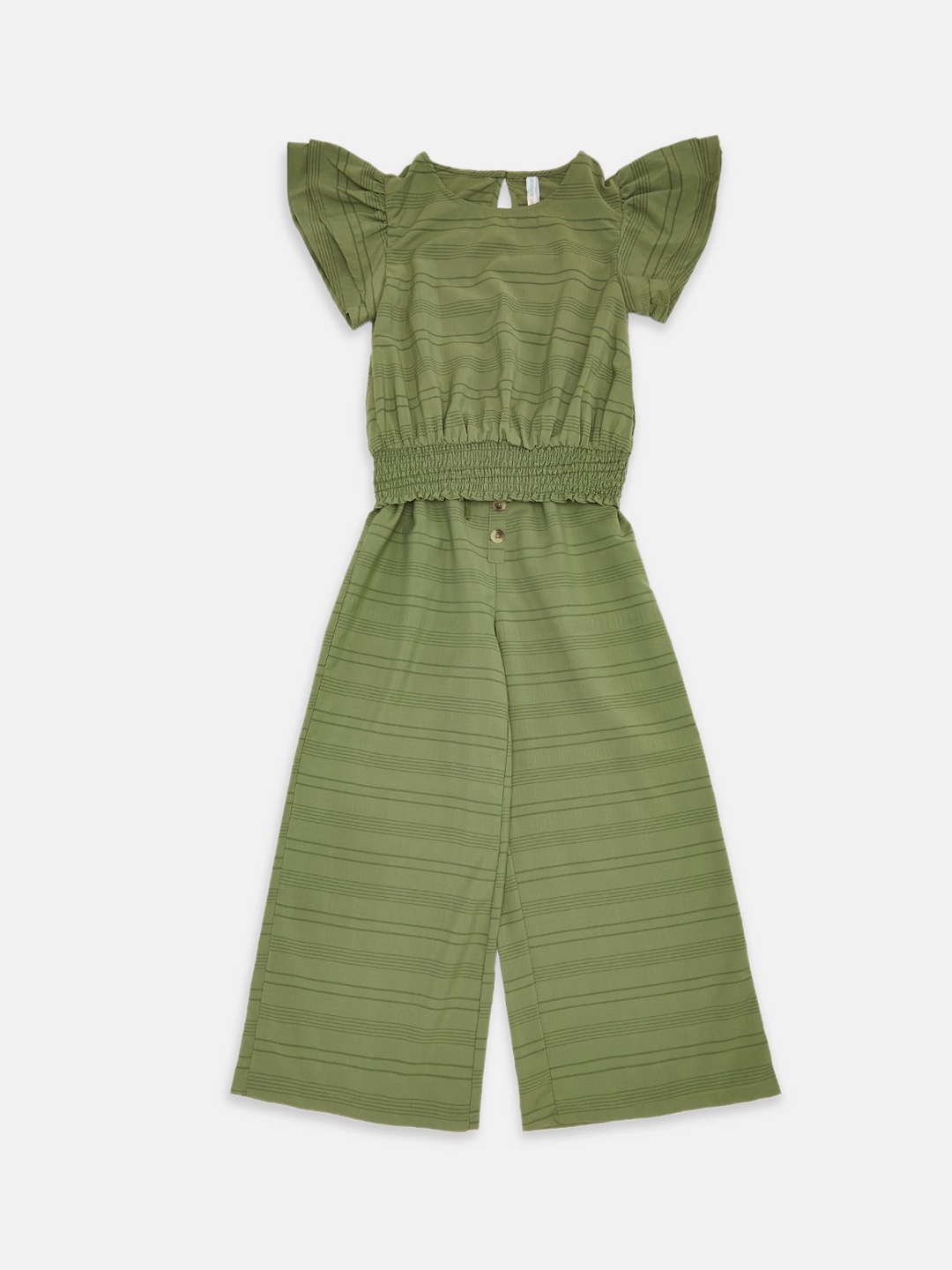 

Pantaloons Junior Girls Olive Green Striped Top with Palazzo Set