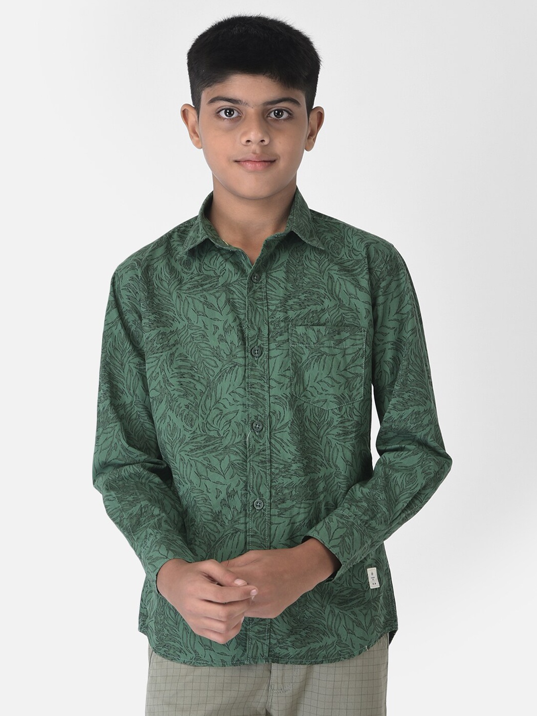 Crimsoune Club Boys Green Floral Printed Casual Shirt