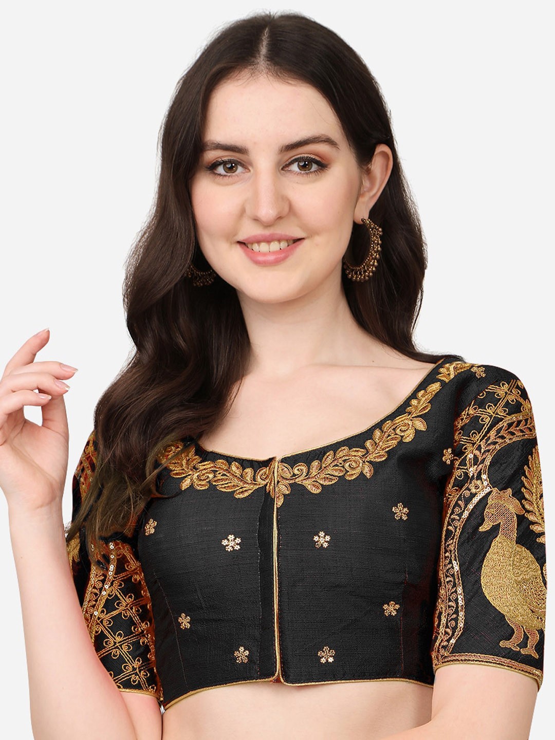 

Sumaira Tex Black Embroidered Silk Readymade Saree Blouse