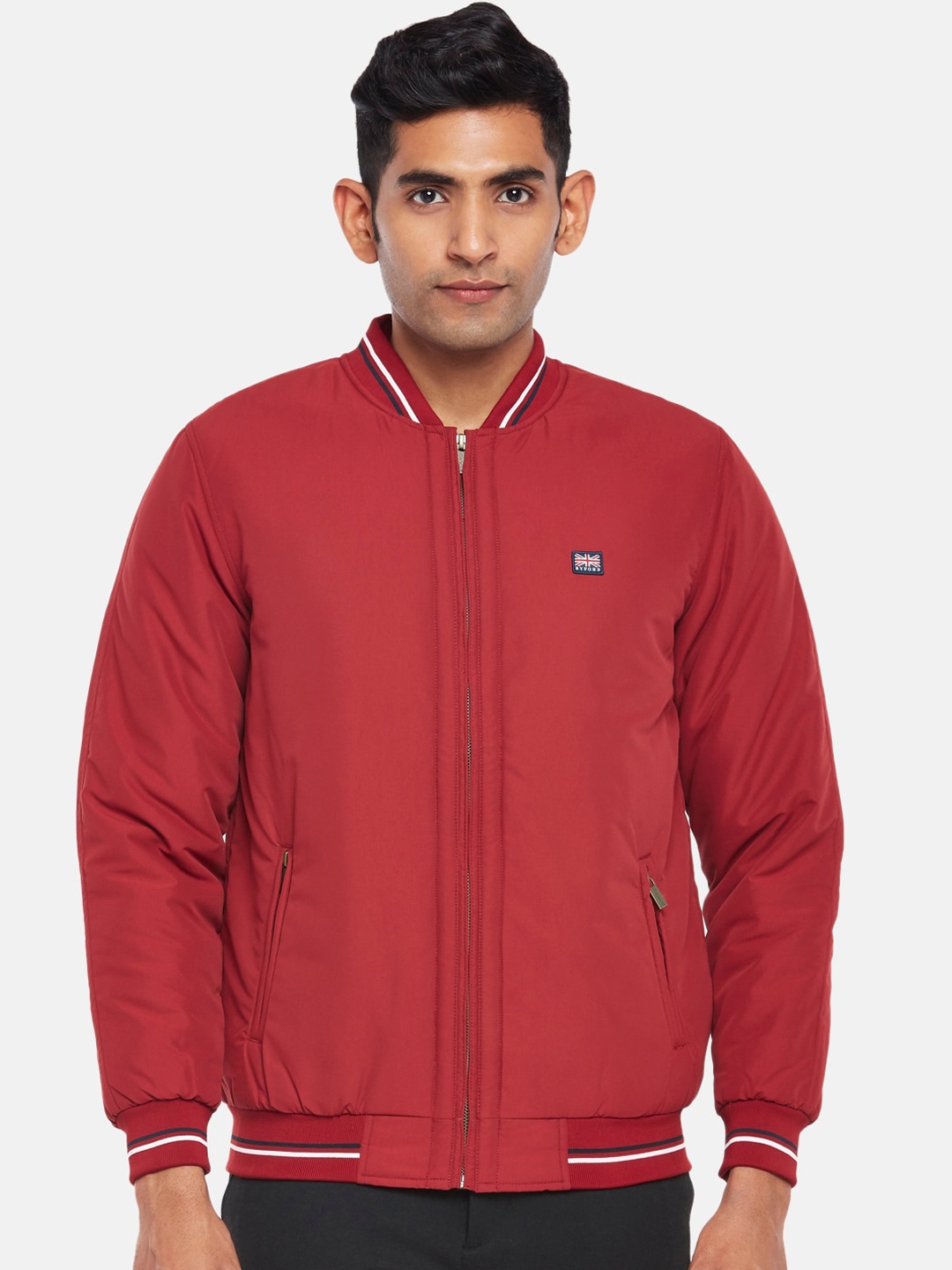 

BYFORD by Pantaloons Men Red Solid Outdoor Bomber Jacket