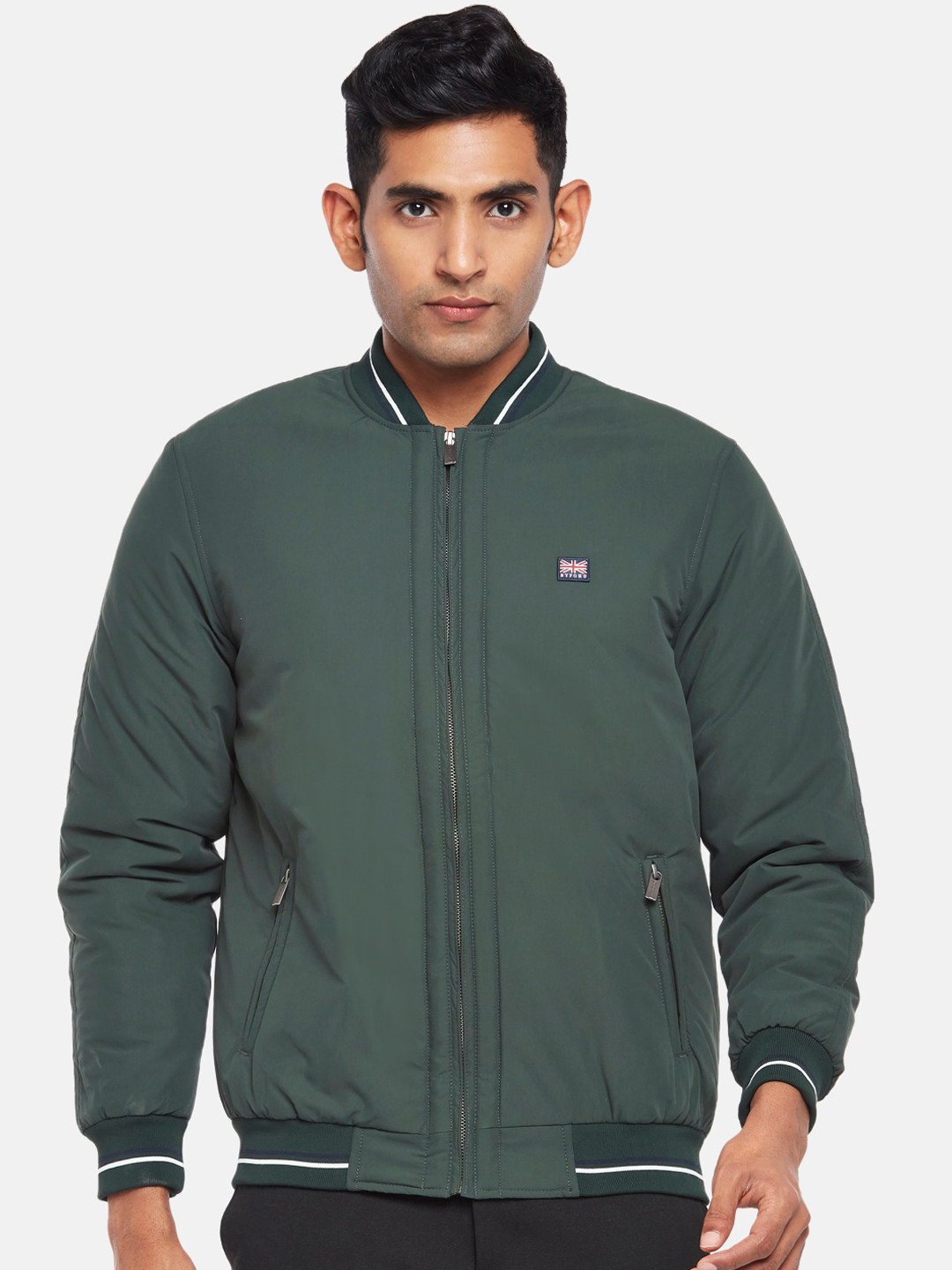 

BYFORD by Pantaloons Men Green Solid Outdoor Bomber Jacket