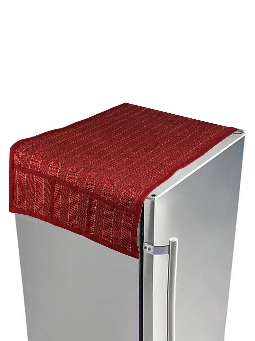 

Clasiko Red Striped Printed Jute Double Door Fridge Covers