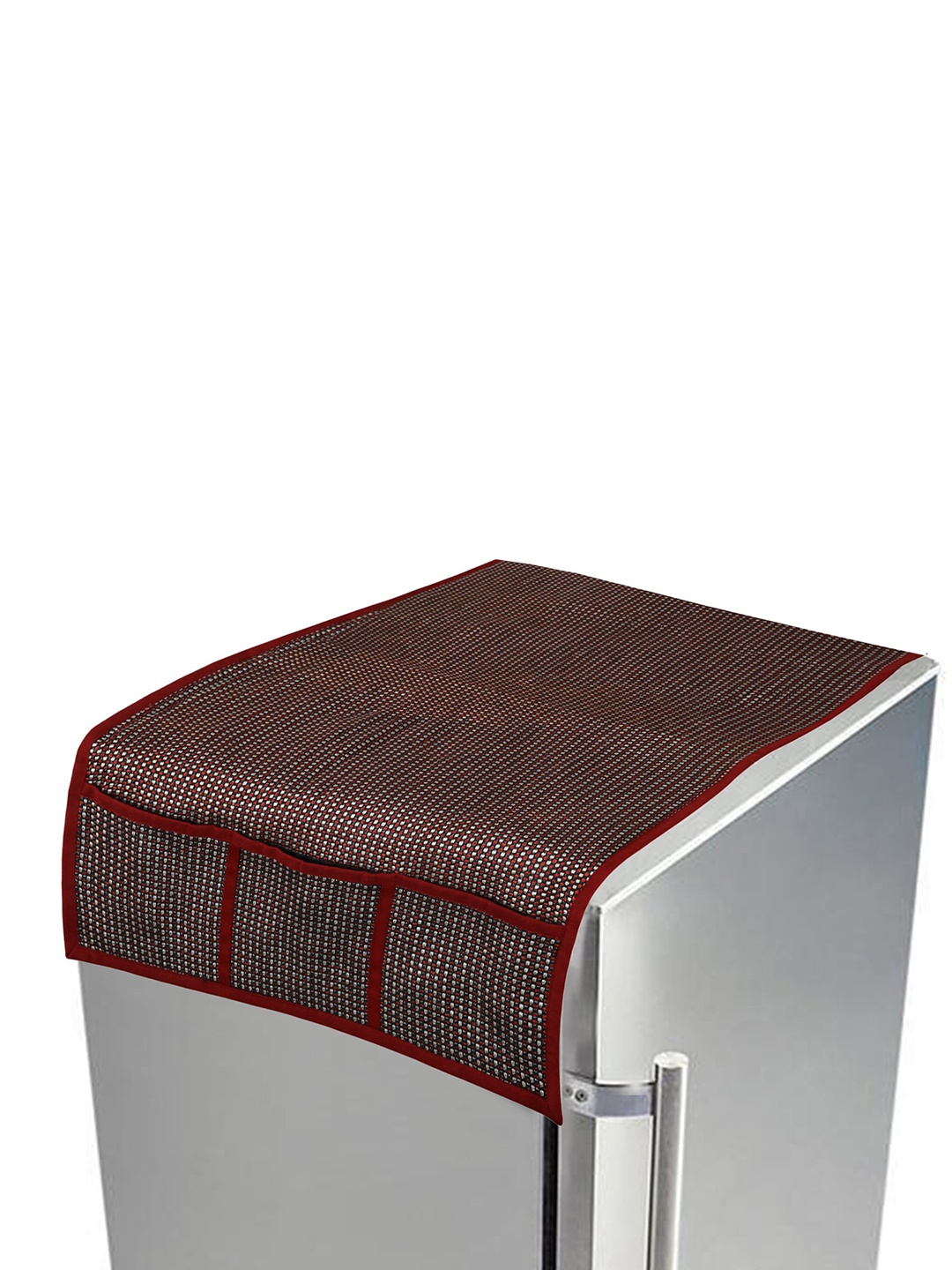 

Clasiko Maroon & White Checked Refrigerator Top Cover