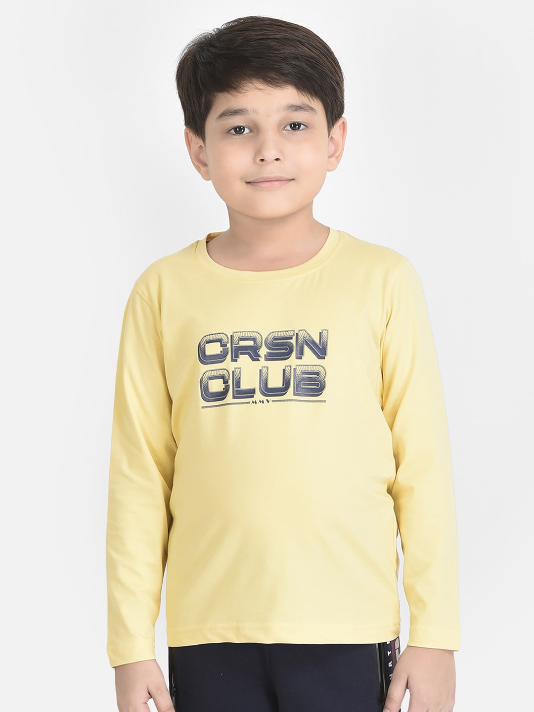 

Crimsoune Club Boys Yellow & Blue Typography Printed T-shirt