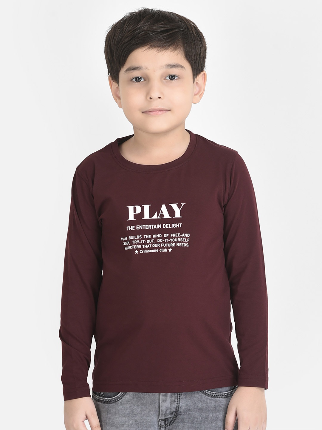 Crimsoune Club Boys Maroon & White Typography Printed T-shirt