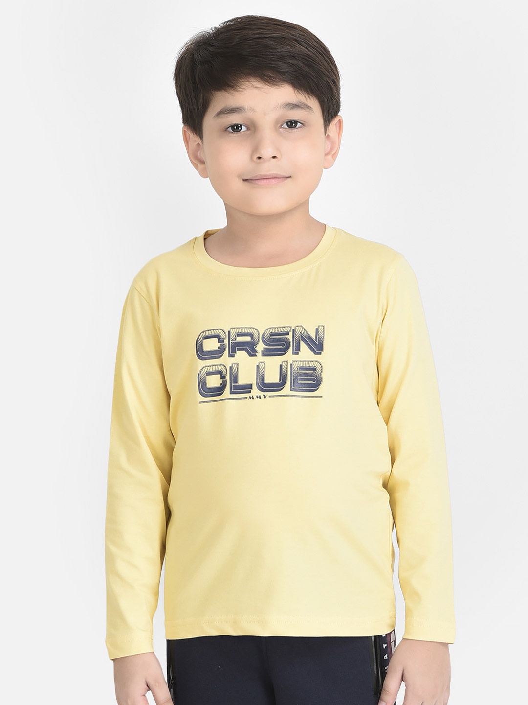 Crimsoune Club Boys Yellow & Blue Typography Printed T-shirt