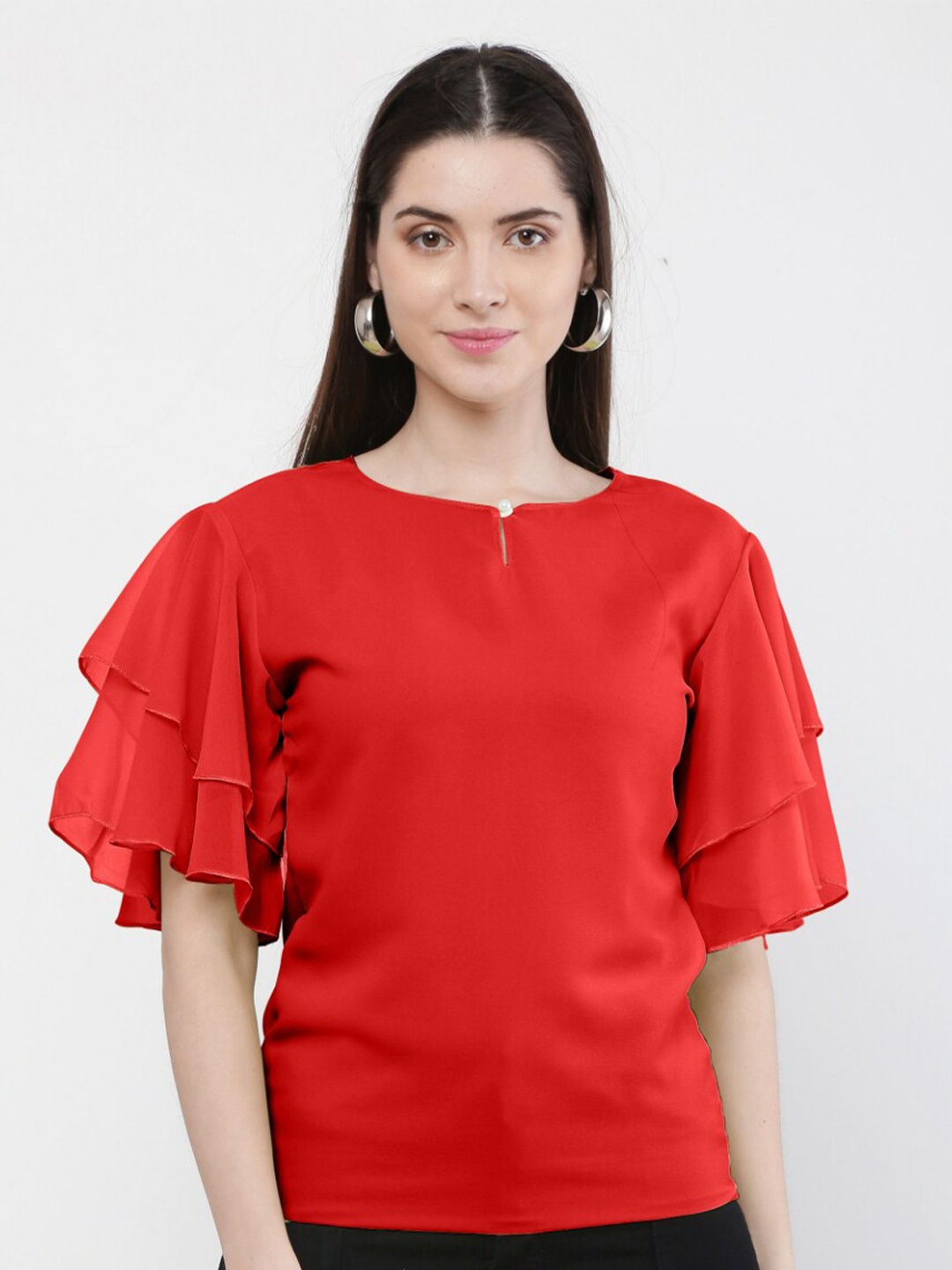 

WinEra Red Keyhole Neck Georgette Top