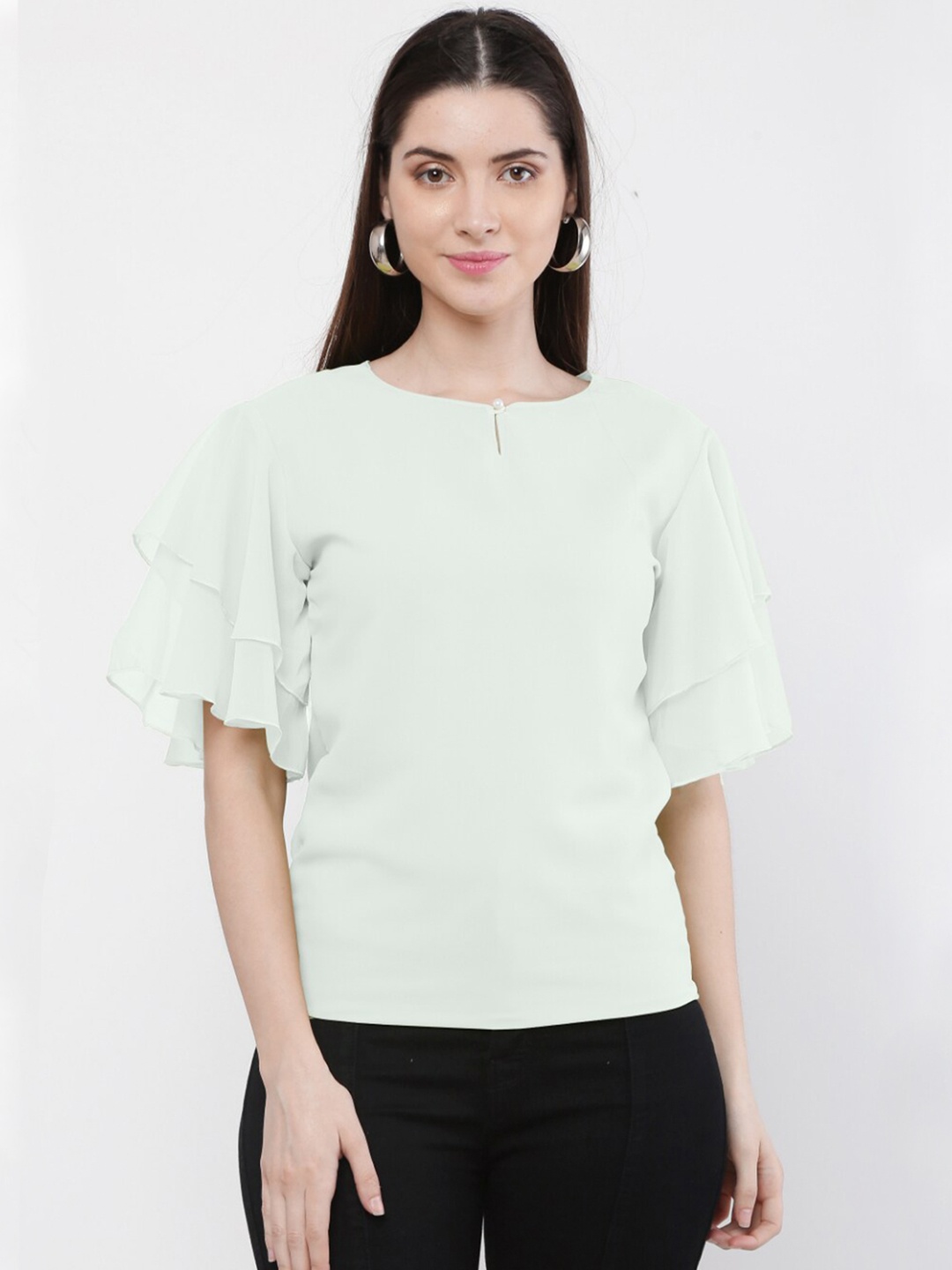 

WinEra White Keyhole Neck Georgette Top