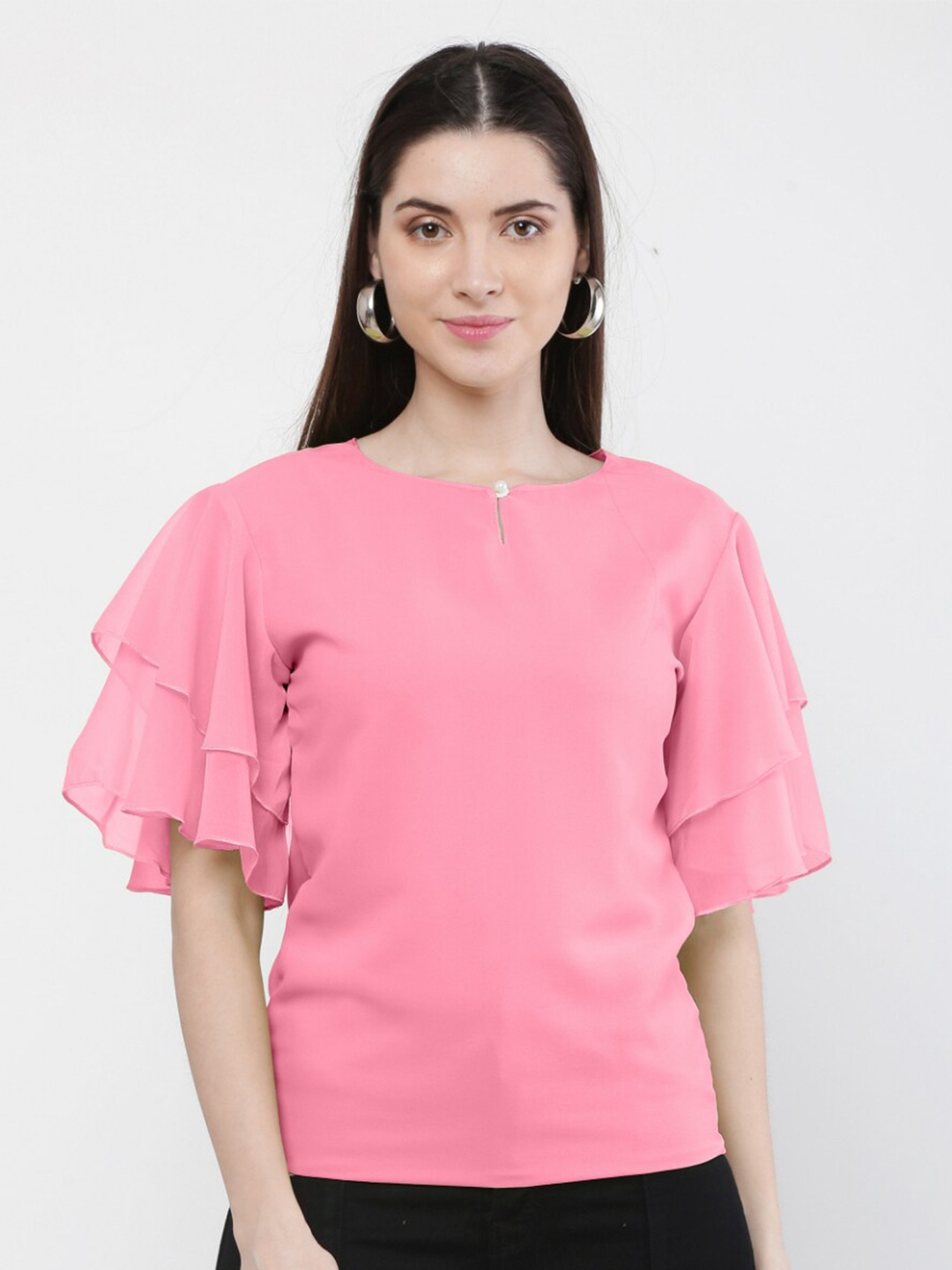 

WinEra Pink Keyhole Neck Georgette Top