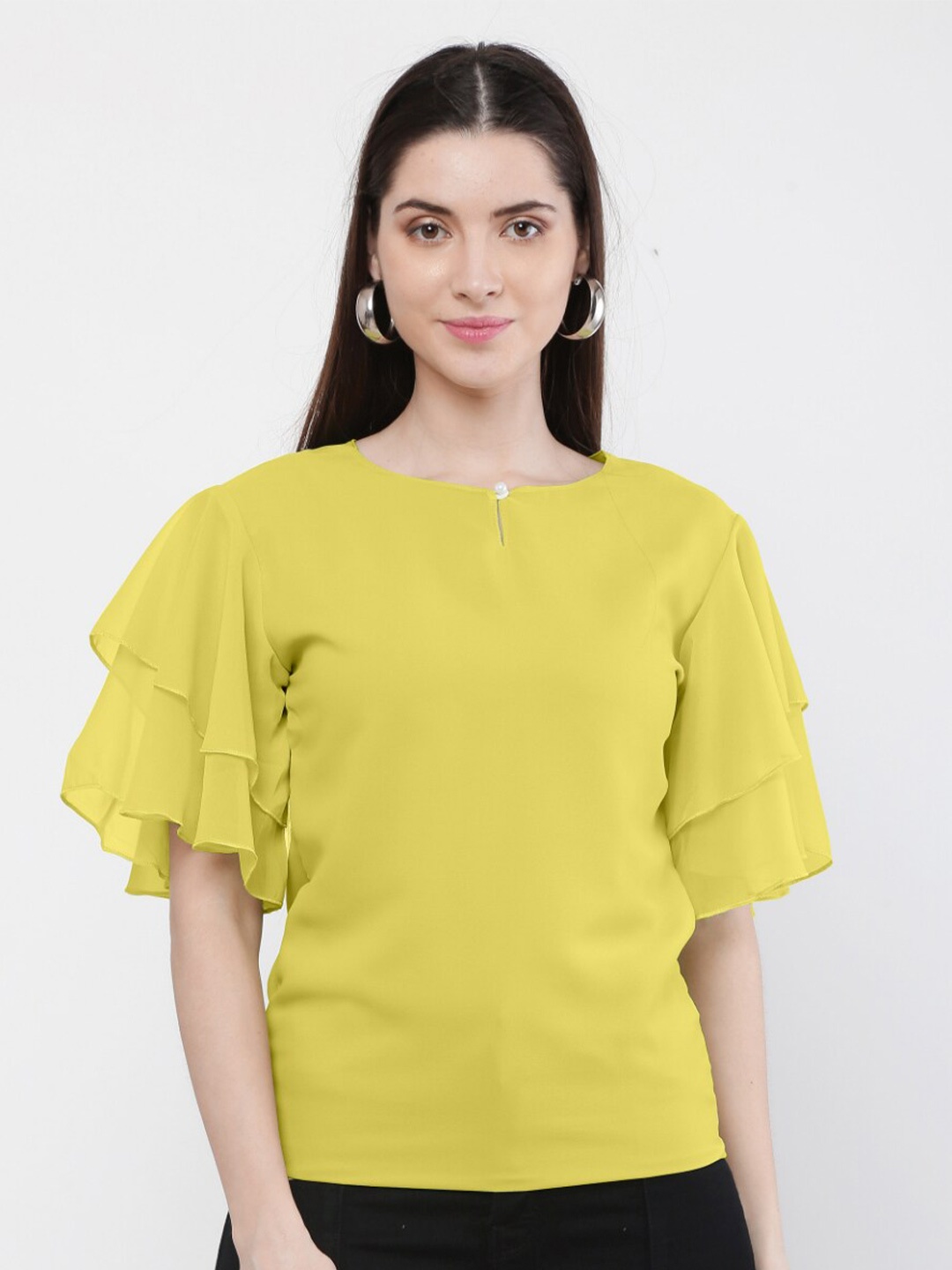 

WinEra Yellow Keyhole Neck Georgette Top