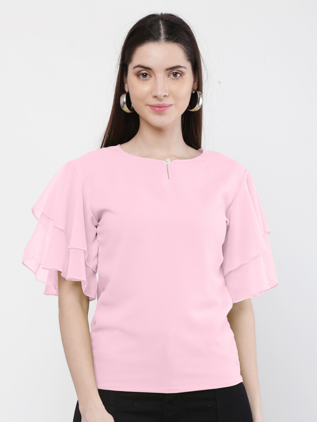 

WinEra Pink Keyhole Neck Georgette Top
