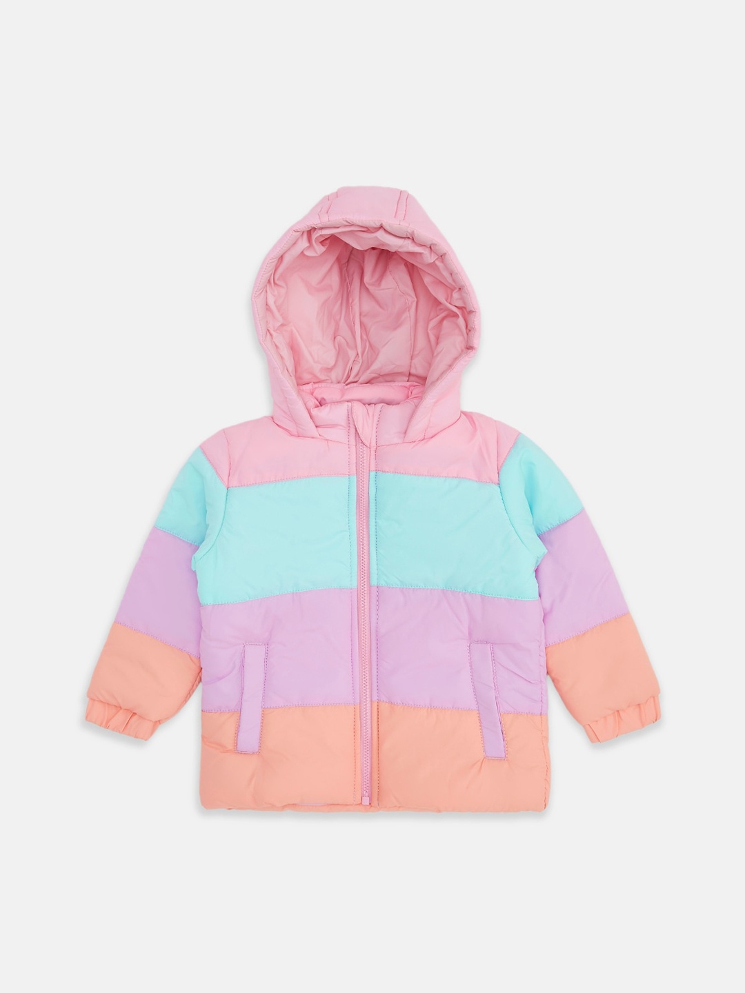 

Pantaloons Baby Boys Multicoloured Colourblocked Hooded Puffer Jacket, Multi