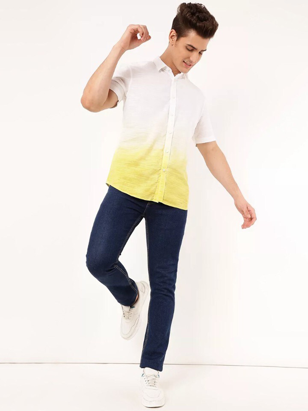 

Marks & Spencer Men Yellow & White Ombre Printed Pure Cotton Casual Shirt