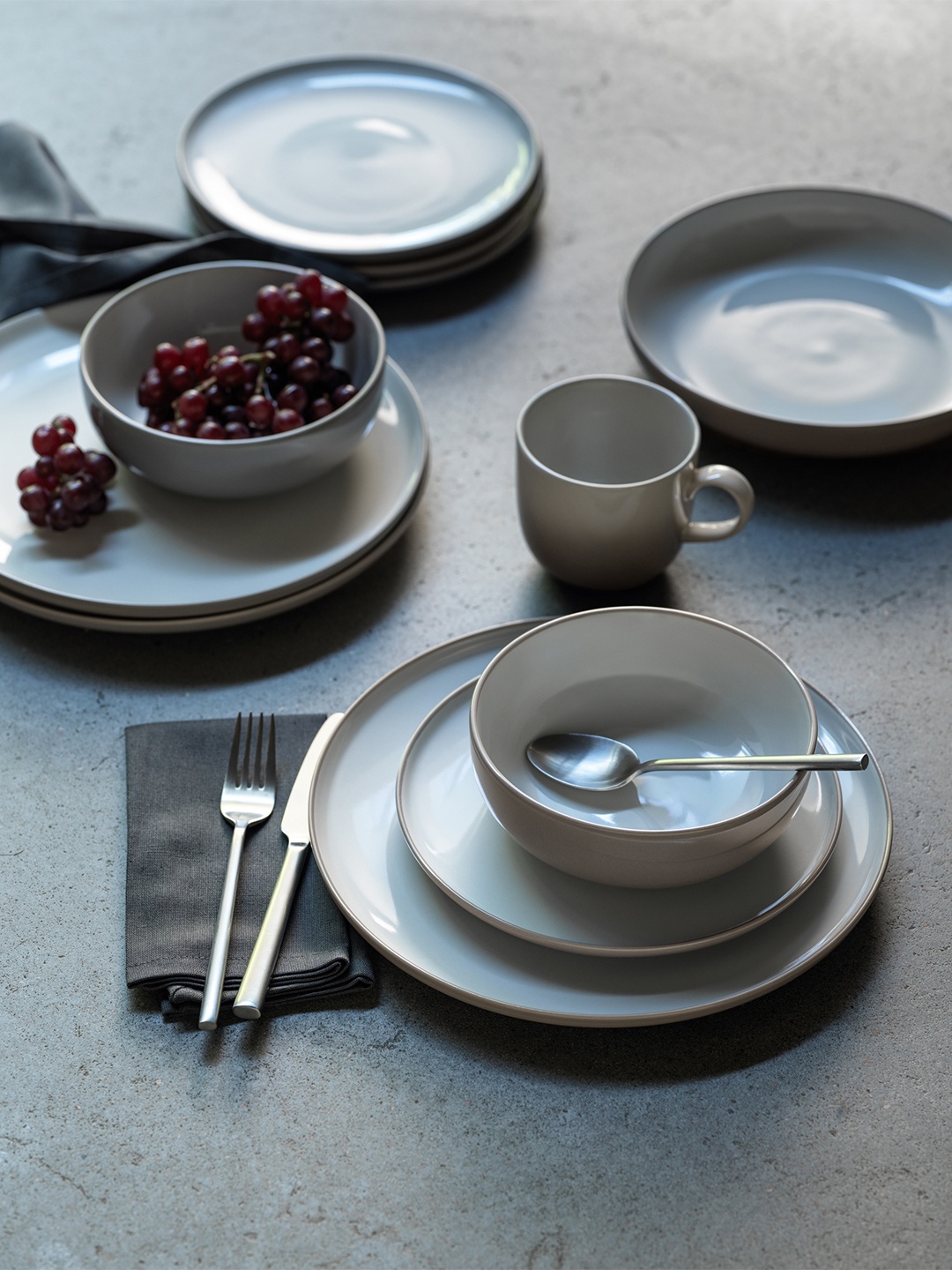 

Marks & Spencer Set of 12 Pieces Ceramic Glossy Dinner Set, Grey